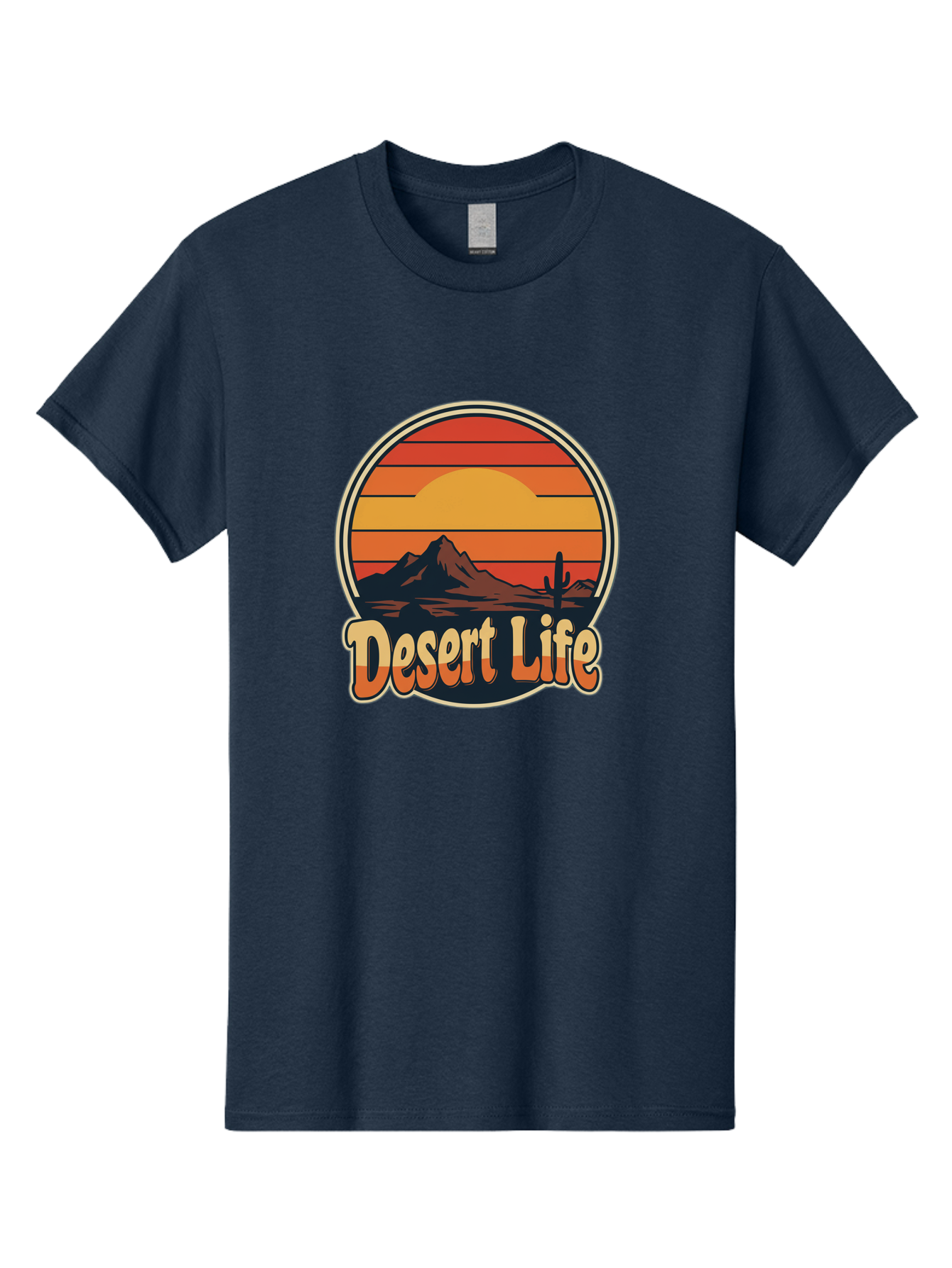 Desert-Life Men'S Graphic Tee, 100% Cotton, Comfortable Casual Summer Wear, Machine Washable, Desert Landscape, Sunset Scene, Mountainous Terrain, Cactus Silhouette, Vibrant Colors, Orange Hues, Desert Scenery, Mountain Peaks, Bac994 4