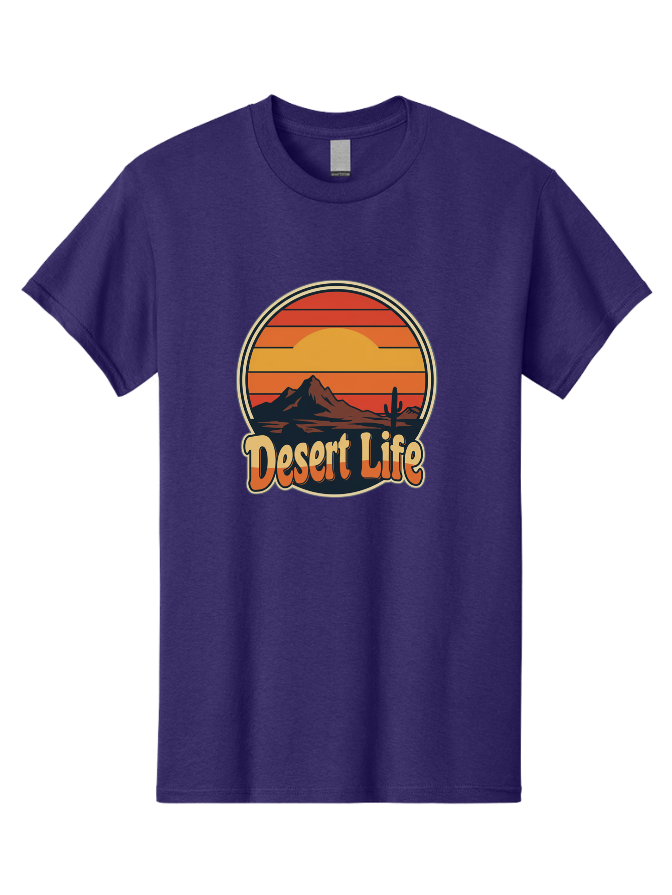 Desert-Life Men'S Graphic Tee, 100% Cotton, Comfortable Casual Summer Wear, Machine Washable, Desert Landscape, Sunset Scene, Mountainous Terrain, Cactus Silhouette, Vibrant Colors, Orange Hues, Desert Scenery, Mountain Peaks, Bac994 6
