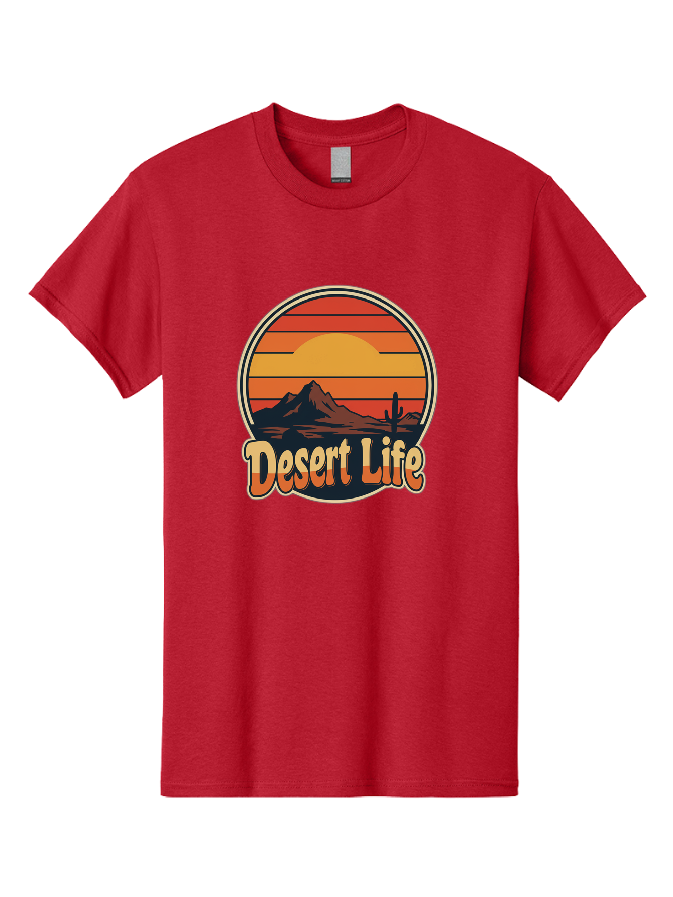 Desert-Life Men'S Graphic Tee, 100% Cotton, Comfortable Casual Summer Wear, Machine Washable, Desert Landscape, Sunset Scene, Mountainous Terrain, Cactus Silhouette, Vibrant Colors, Orange Hues, Desert Scenery, Mountain Peaks, Bac994 13