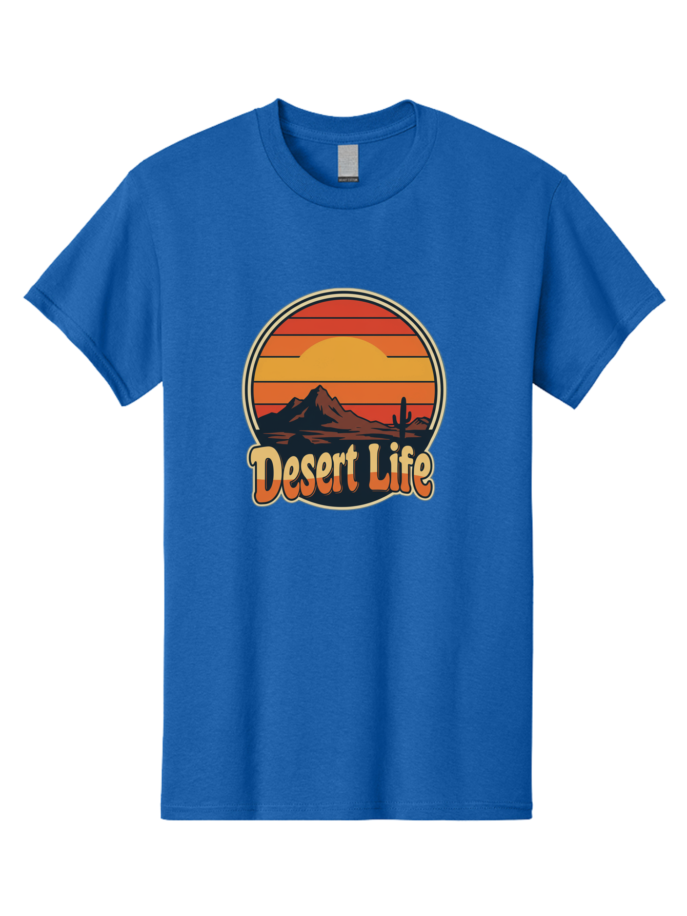 Desert-Life Men'S Graphic Tee, 100% Cotton, Comfortable Casual Summer Wear, Machine Washable, Desert Landscape, Sunset Scene, Mountainous Terrain, Cactus Silhouette, Vibrant Colors, Orange Hues, Desert Scenery, Mountain Peaks, Bac994 3