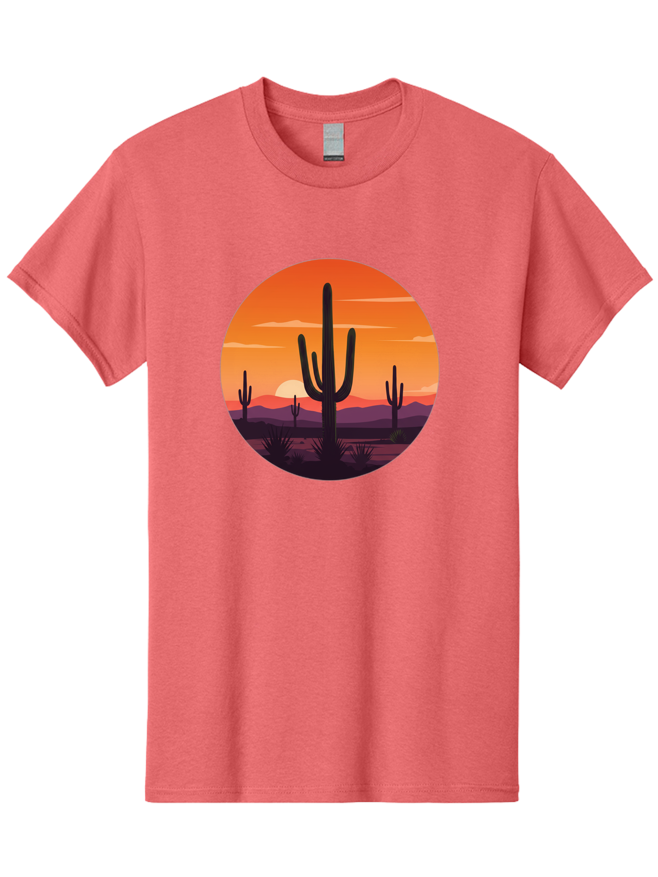 Desert-Sunset-1 Men'S Graphic Tee, 100% Cotton, Comfortable Casual Summer Wear, Machine Washable, Desert Landscape, Cactus Silhouette, Orange Sunset, Vibrant Colors, Serene Atmosphere, Natural Beauty, Outdoor Scenery, Majestic Mountains Bac996 11
