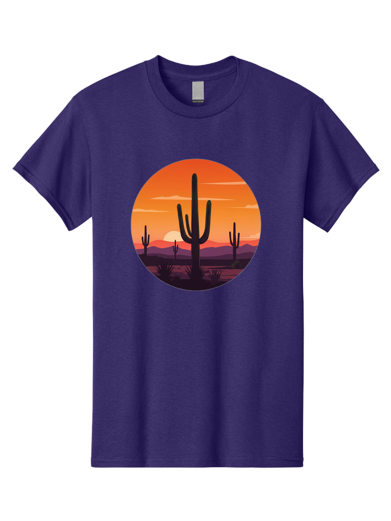 Desert-Sunset-1 Men'S Graphic Tee, 100% Cotton, Comfortable Casual Summer Wear, Machine Washable, Desert Landscape, Cactus Silhouette, Orange Sunset, Vibrant Colors, Serene Atmosphere, Natural Beauty, Outdoor Scenery, Majestic Mountains Bac996 9