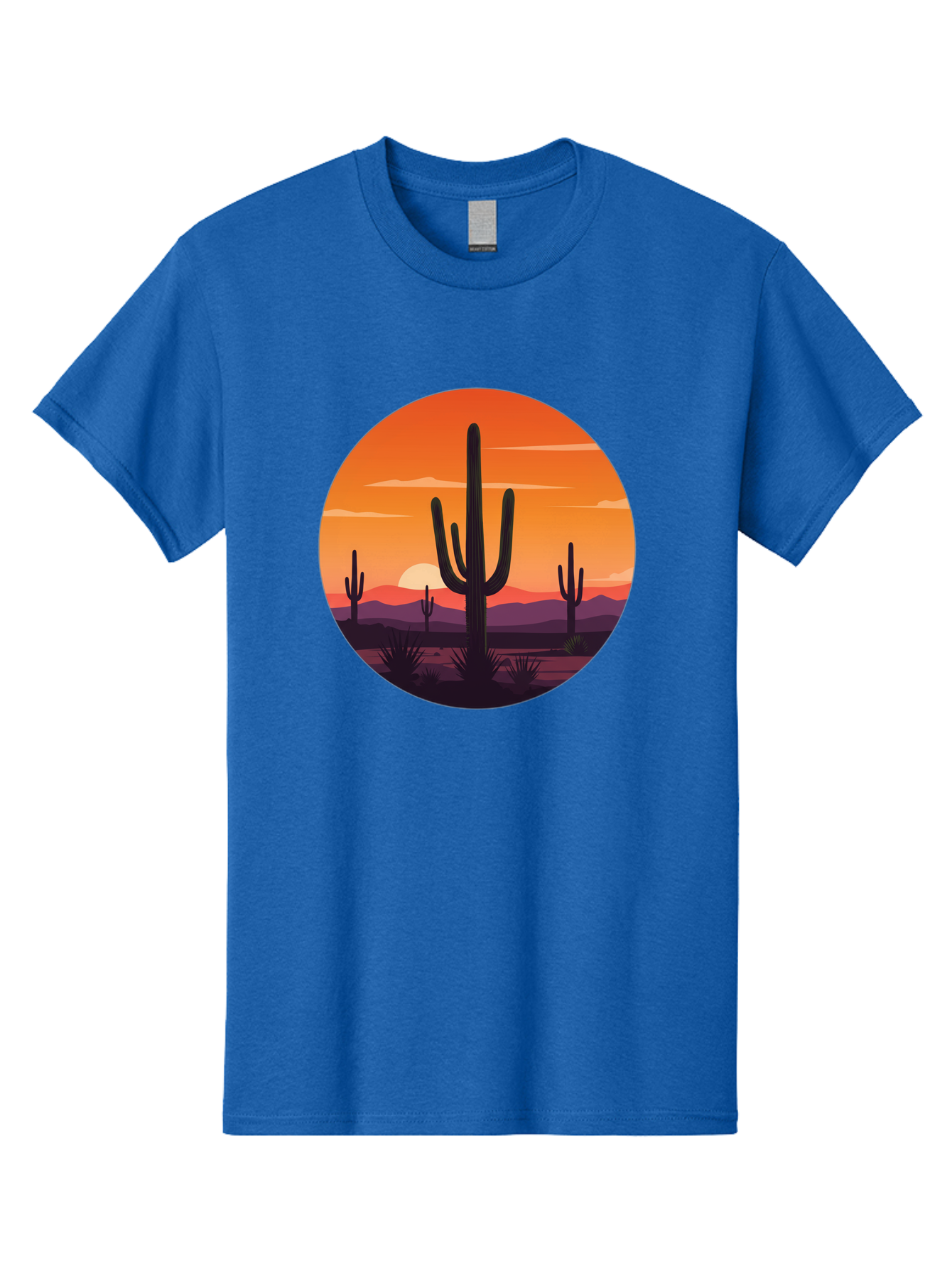Desert-Sunset-1 Men'S Graphic Tee, 100% Cotton, Comfortable Casual Summer Wear, Machine Washable, Desert Landscape, Cactus Silhouette, Orange Sunset, Vibrant Colors, Serene Atmosphere, Natural Beauty, Outdoor Scenery, Majestic Mountains Bac996 3