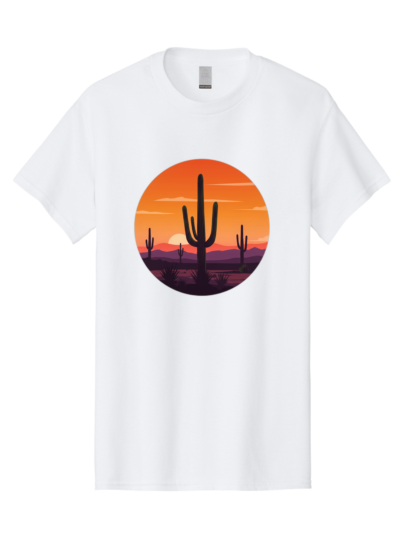 Desert-Sunset-1 Men'S Graphic Tee, 100% Cotton, Comfortable Casual Summer Wear, Machine Washable, Desert Landscape, Cactus Silhouette, Orange Sunset, Vibrant Colors, Serene Atmosphere, Natural Beauty, Outdoor Scenery, Majestic Mountains Bac996 7