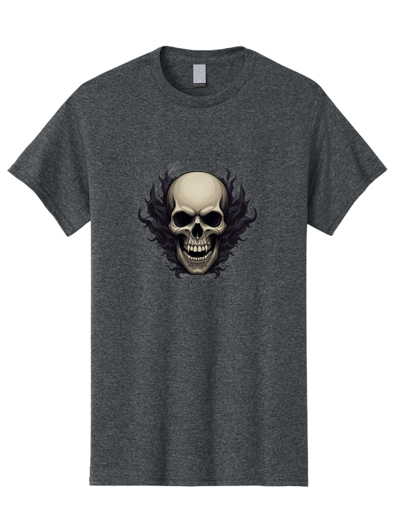 Flaming-Skull Men'S Graphic Tee, 100% Cotton, Comfortable Casual Summer Wear, Machine Washable, Skull With Flames, Grunge Style, Gothic Graphic, Horror Theme, Dark Art, Punk Rock, Edgy Design, Bold Imagery, Fiery Skull, Intense Graphics Bad101 1
