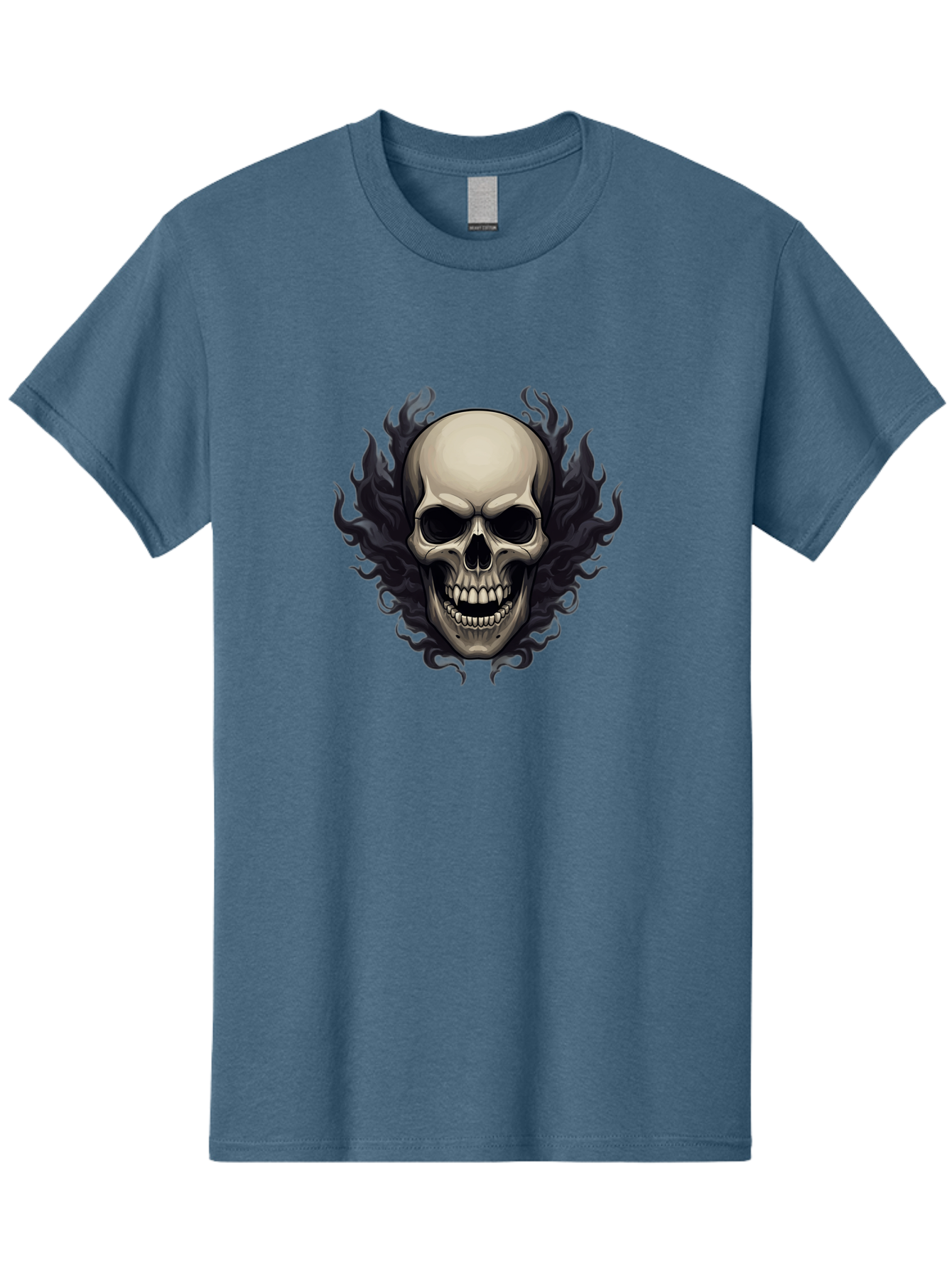 Flaming-Skull Men'S Graphic Tee, 100% Cotton, Comfortable Casual Summer Wear, Machine Washable, Skull With Flames, Grunge Style, Gothic Graphic, Horror Theme, Dark Art, Punk Rock, Edgy Design, Bold Imagery, Fiery Skull, Intense Graphics Bad101 13