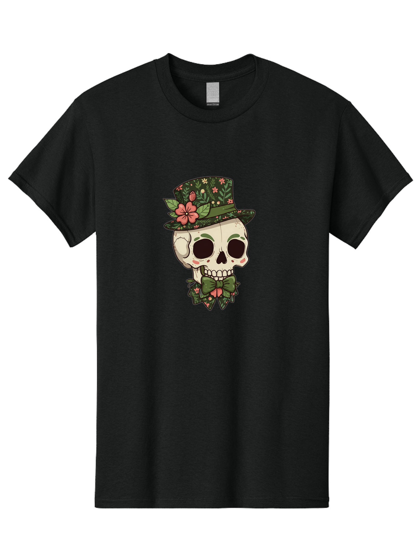 Floral-Skull Men'S Graphic Tee, 100% Cotton, Comfortable Casual Summer Wear, Machine Washable, Skull With Hat, Floral Pattern, Bow Tie, Sugar Skull, Day Of The Dead, Gothic Chic, Floral Accessories, Vintage Style Bad106 3