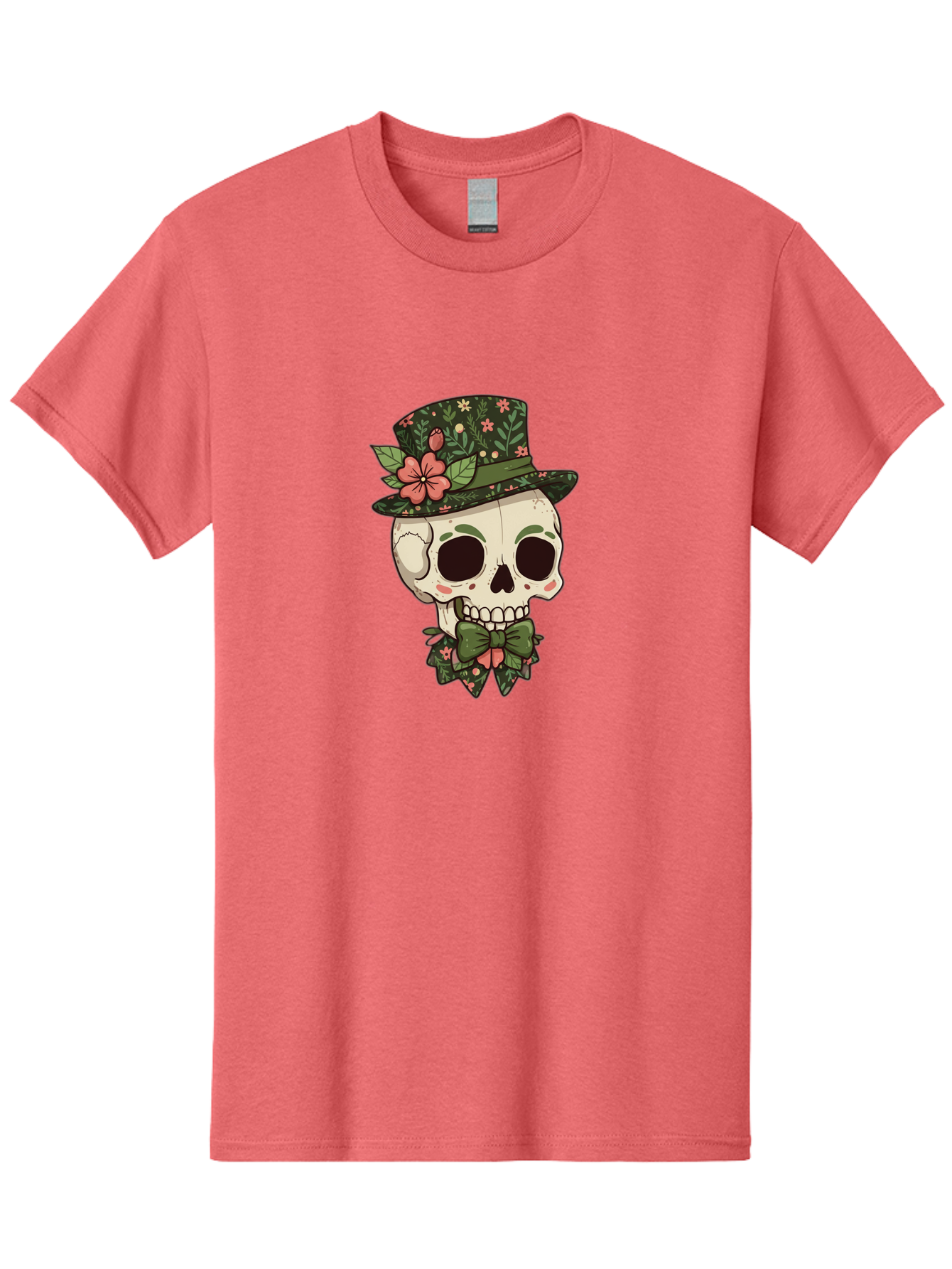 Floral-Skull Men'S Graphic Tee, 100% Cotton, Comfortable Casual Summer Wear, Machine Washable, Skull With Hat, Floral Pattern, Bow Tie, Sugar Skull, Day Of The Dead, Gothic Chic, Floral Accessories, Vintage Style Bad106 2