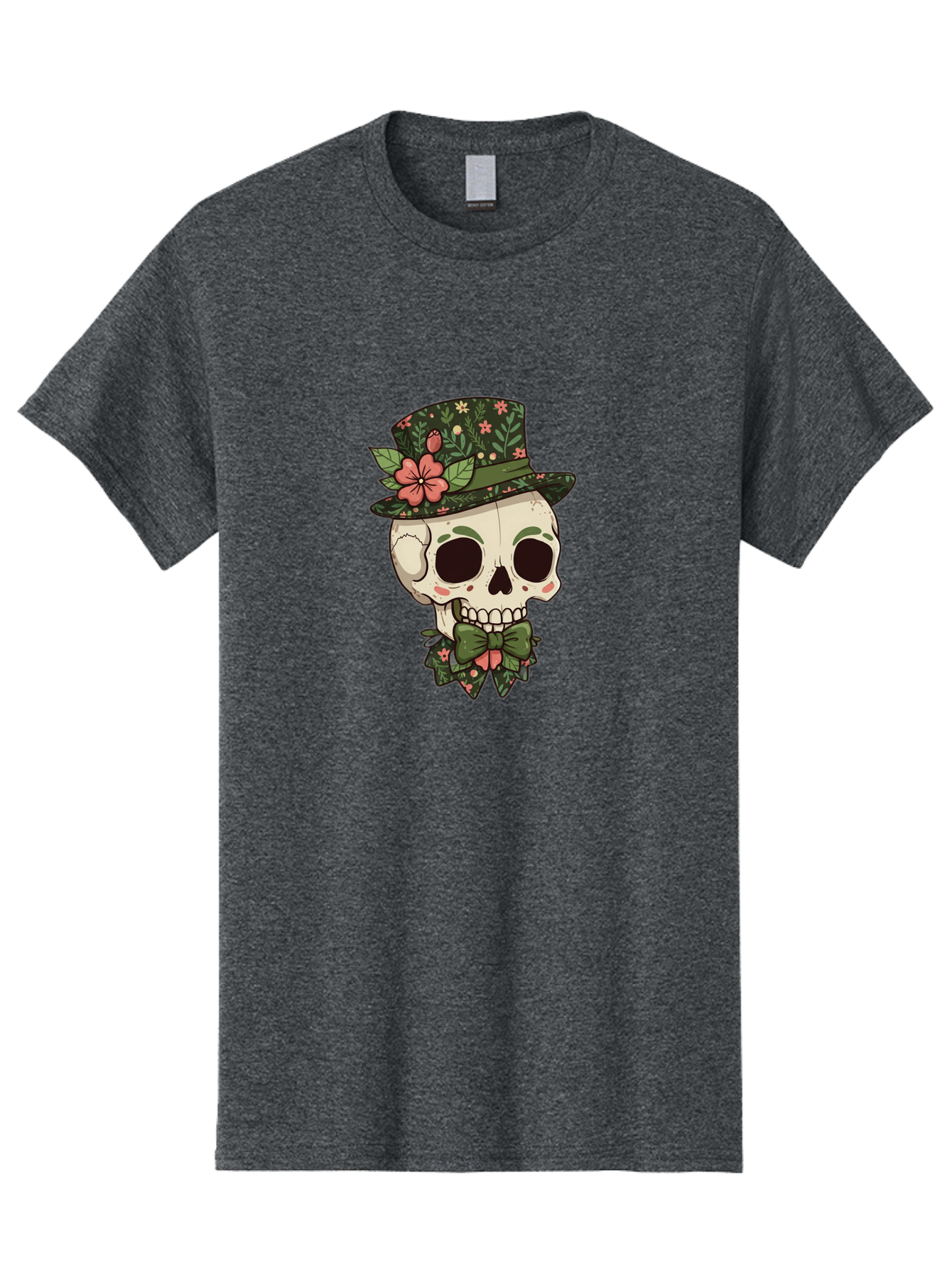 Floral-Skull Men'S Graphic Tee, 100% Cotton, Comfortable Casual Summer Wear, Machine Washable, Skull With Hat, Floral Pattern, Bow Tie, Sugar Skull, Day Of The Dead, Gothic Chic, Floral Accessories, Vintage Style Bad106 12