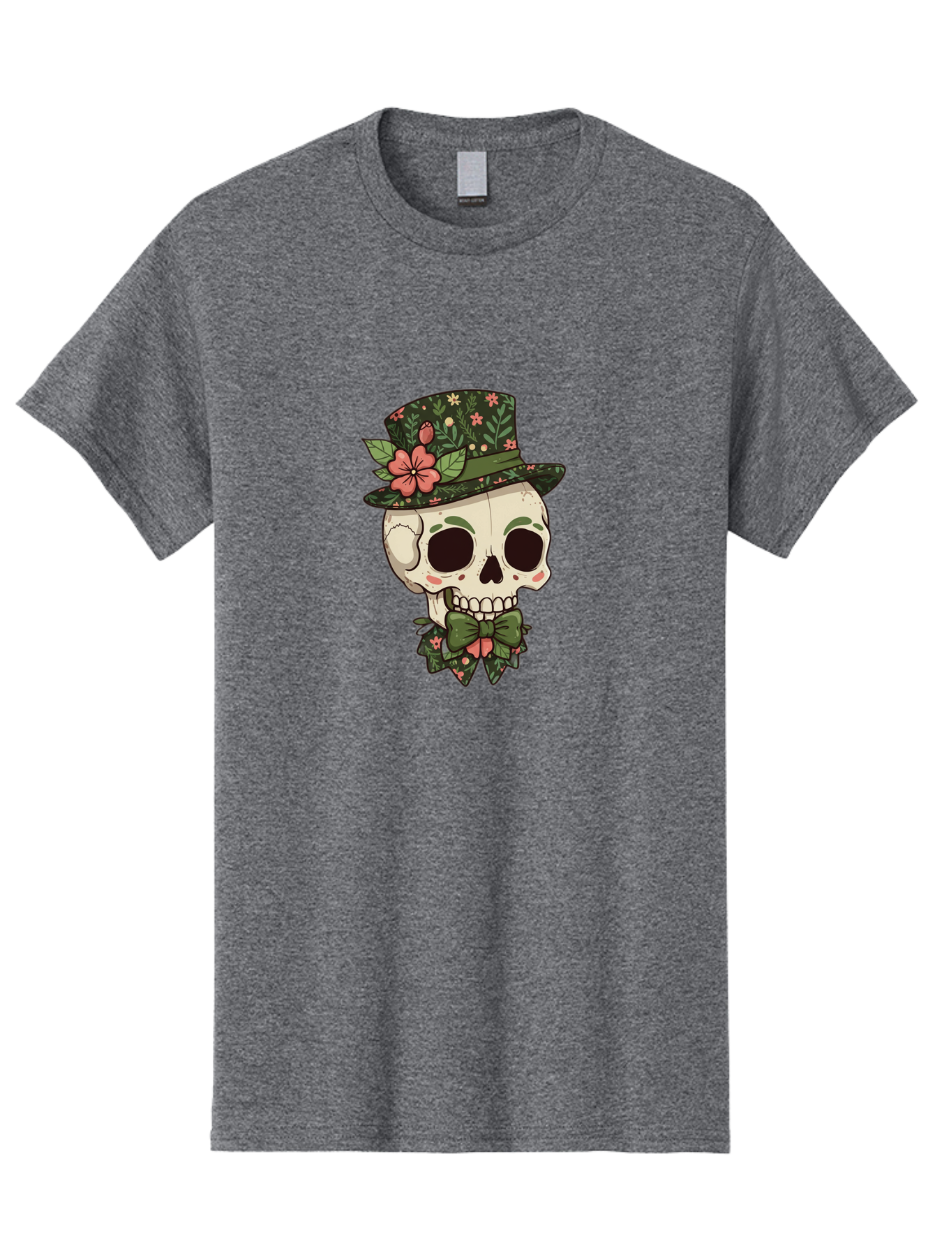 Floral-Skull Men'S Graphic Tee, 100% Cotton, Comfortable Casual Summer Wear, Machine Washable, Skull With Hat, Floral Pattern, Bow Tie, Sugar Skull, Day Of The Dead, Gothic Chic, Floral Accessories, Vintage Style Bad106 11