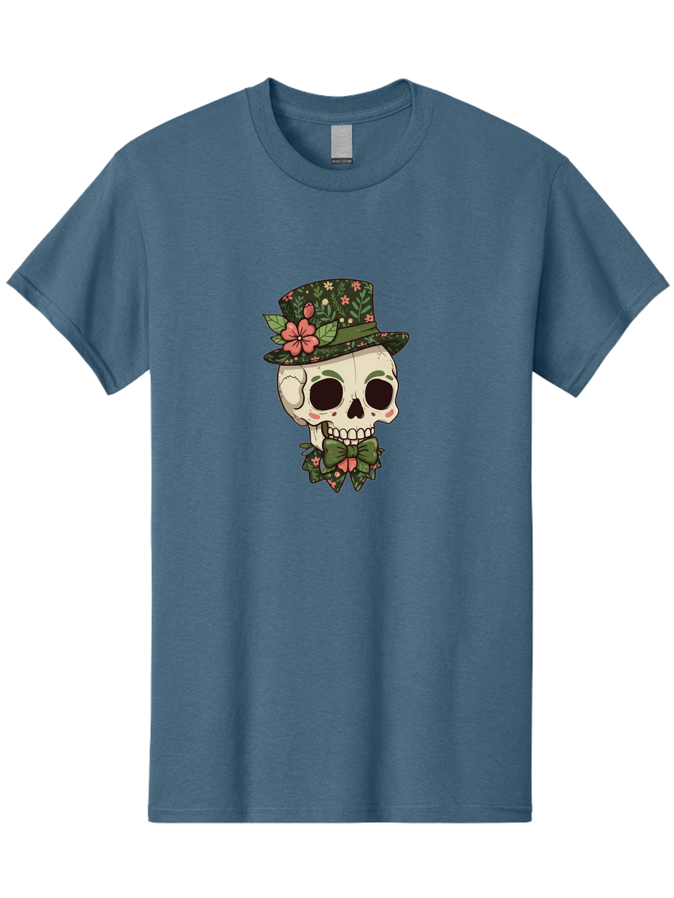 Floral-Skull Men'S Graphic Tee, 100% Cotton, Comfortable Casual Summer Wear, Machine Washable, Skull With Hat, Floral Pattern, Bow Tie, Sugar Skull, Day Of The Dead, Gothic Chic, Floral Accessories, Vintage Style Bad106 14