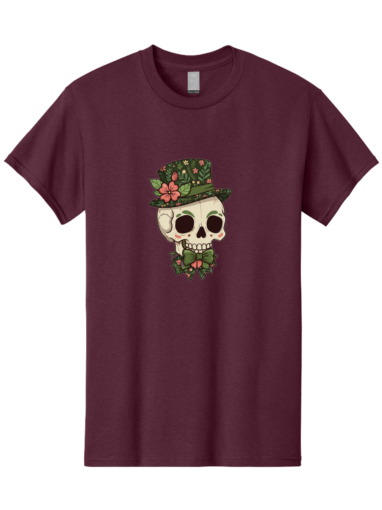 Floral-Skull Men'S Graphic Tee, 100% Cotton, Comfortable Casual Summer Wear, Machine Washable, Skull With Hat, Floral Pattern, Bow Tie, Sugar Skull, Day Of The Dead, Gothic Chic, Floral Accessories, Vintage Style Bad106 6