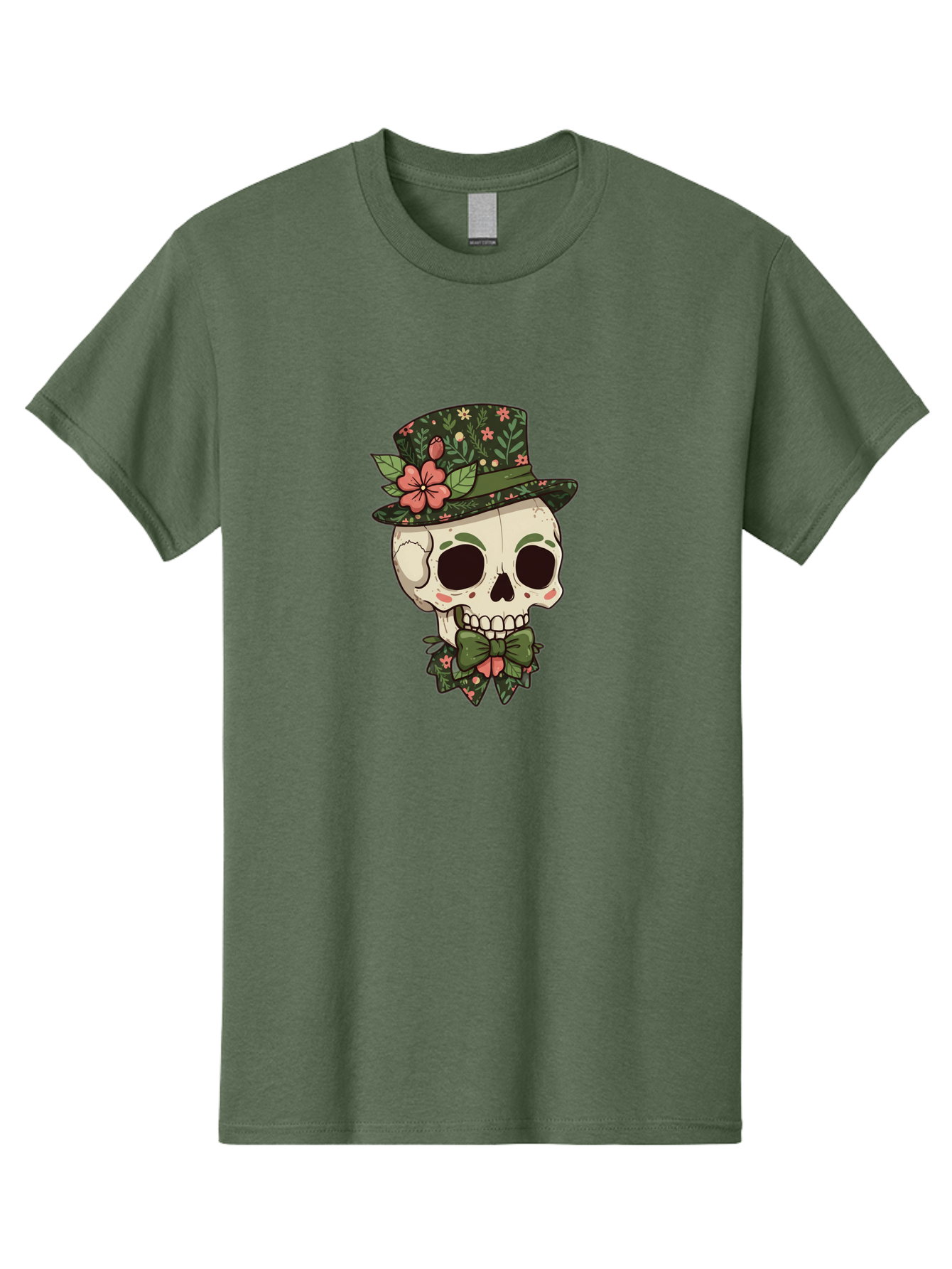 Floral-Skull Men'S Graphic Tee, 100% Cotton, Comfortable Casual Summer Wear, Machine Washable, Skull With Hat, Floral Pattern, Bow Tie, Sugar Skull, Day Of The Dead, Gothic Chic, Floral Accessories, Vintage Style Bad106 15