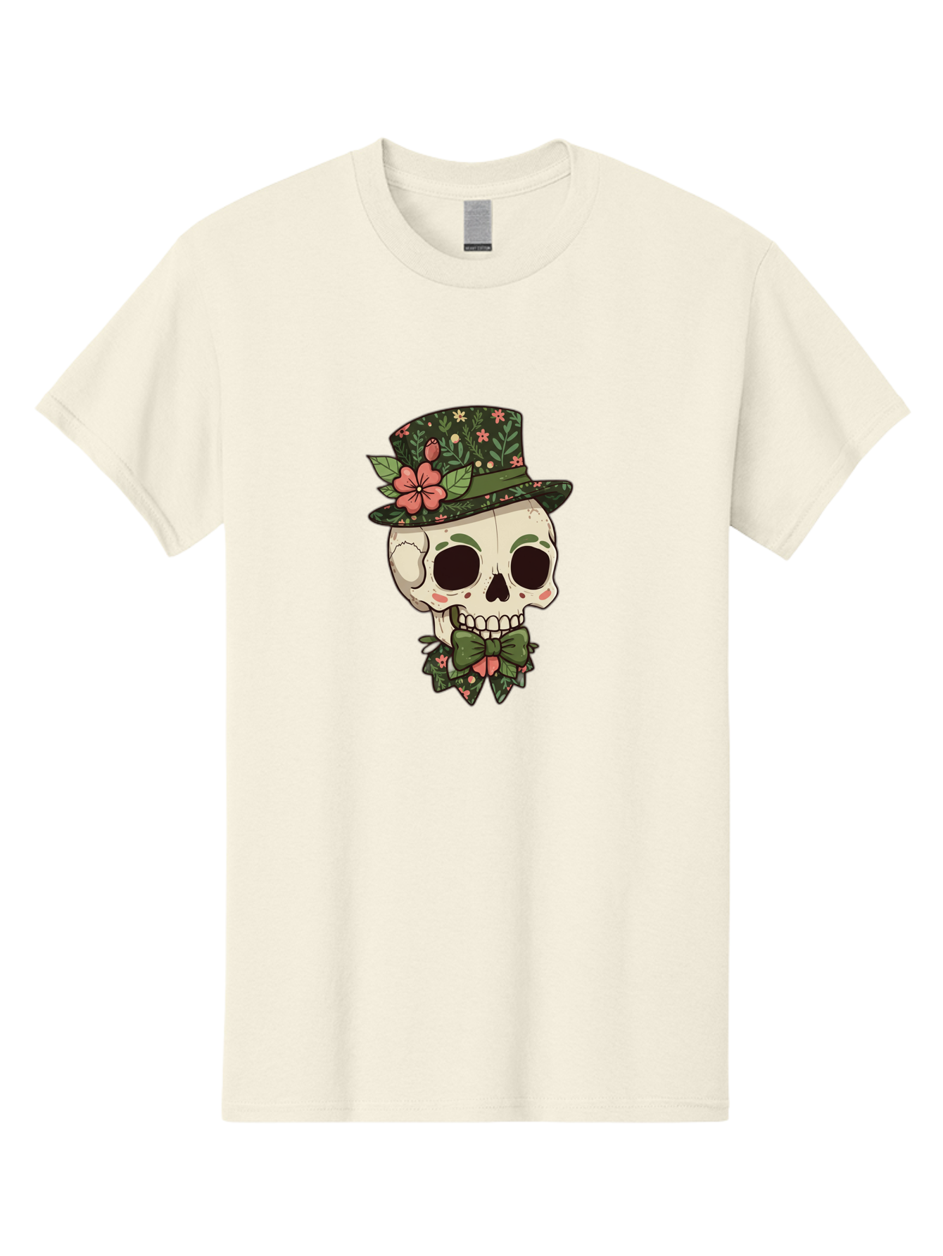 Floral-Skull Men'S Graphic Tee, 100% Cotton, Comfortable Casual Summer Wear, Machine Washable, Skull With Hat, Floral Pattern, Bow Tie, Sugar Skull, Day Of The Dead, Gothic Chic, Floral Accessories, Vintage Style Bad106 7