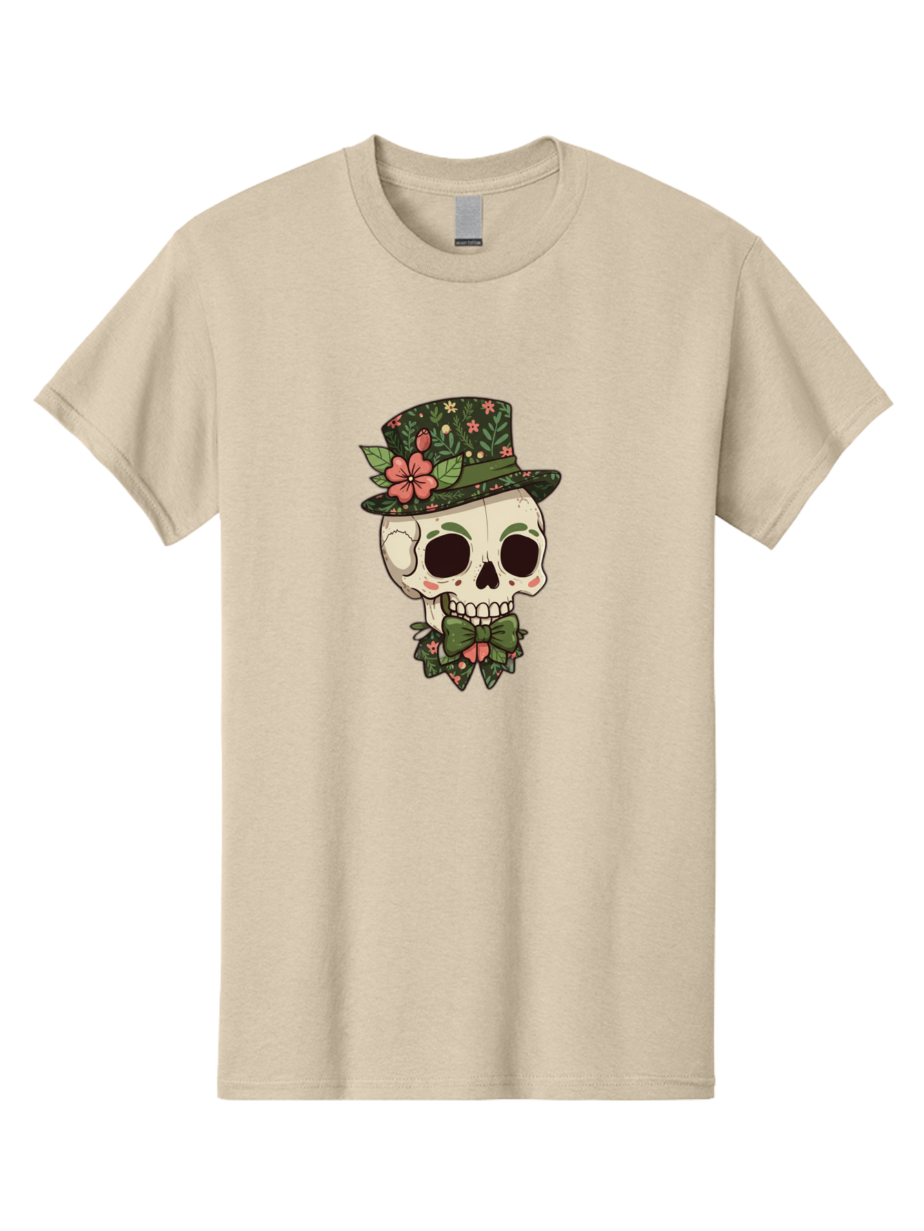 Floral-Skull Men'S Graphic Tee, 100% Cotton, Comfortable Casual Summer Wear, Machine Washable, Skull With Hat, Floral Pattern, Bow Tie, Sugar Skull, Day Of The Dead, Gothic Chic, Floral Accessories, Vintage Style Bad106 4