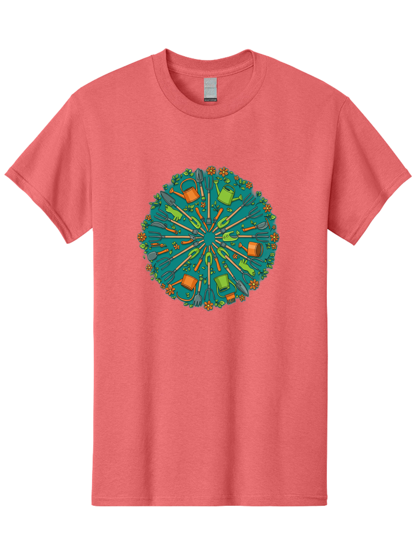 Gardening-Tools-Mandala Men'S Graphic Tee, 100% Cotton, Comfortable Casual Summer Wear, Machine Washable, Gardening Tools, Gardening Equipment, Watering Cans, Rakes, Shovels, Trowels, Gloves, Flower Arrangements, Garden Decor, Bad119 2
