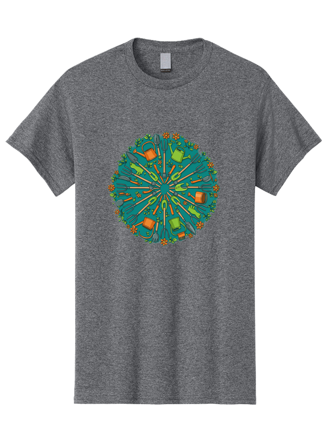 Gardening-Tools-Mandala Men'S Graphic Tee, 100% Cotton, Comfortable Casual Summer Wear, Machine Washable, Gardening Tools, Gardening Equipment, Watering Cans, Rakes, Shovels, Trowels, Gloves, Flower Arrangements, Garden Decor, Bad119 4