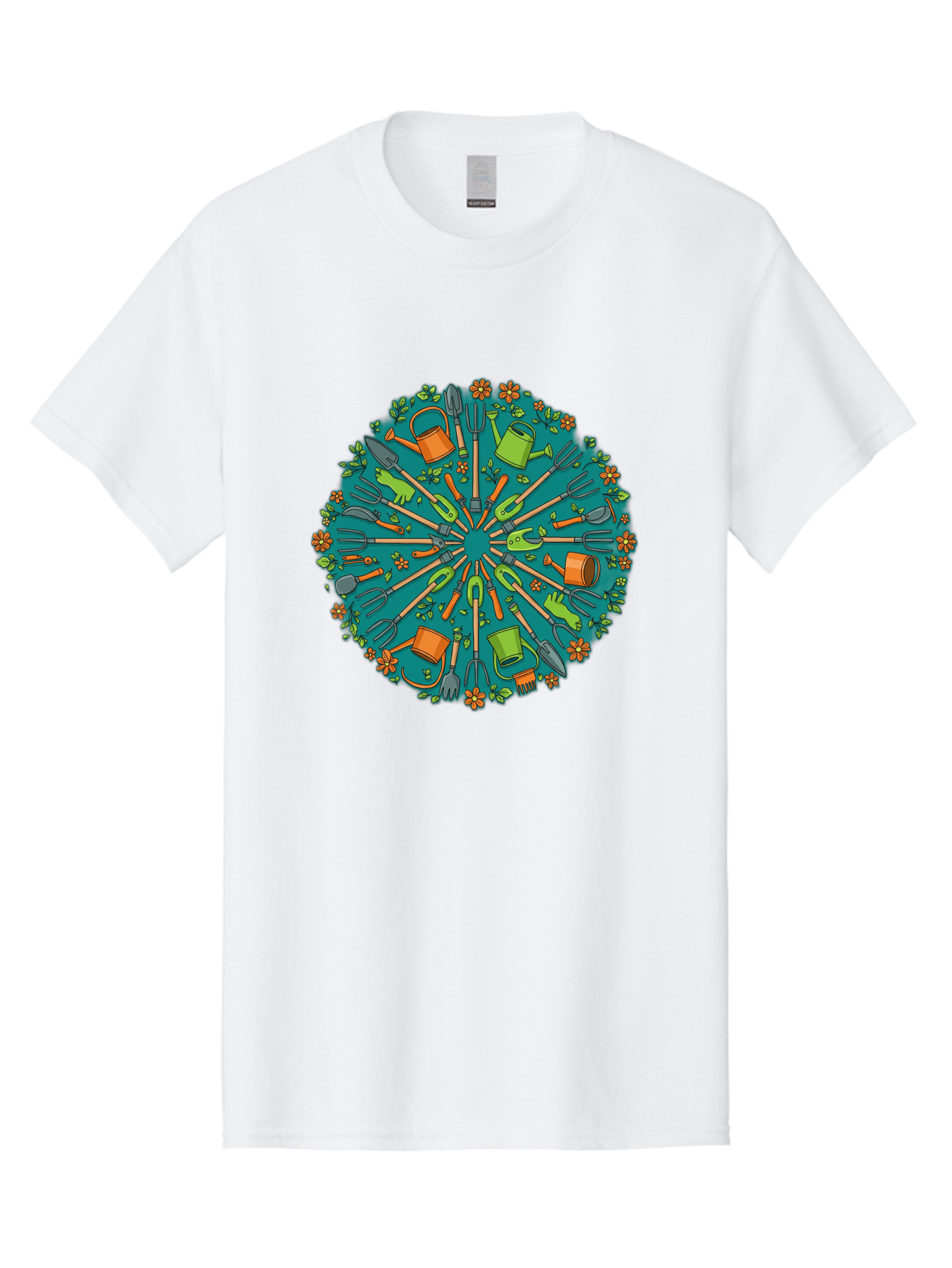 Gardening-Tools-Mandala Men'S Graphic Tee, 100% Cotton, Comfortable Casual Summer Wear, Machine Washable, Gardening Tools, Gardening Equipment, Watering Cans, Rakes, Shovels, Trowels, Gloves, Flower Arrangements, Garden Decor, Bad119 1