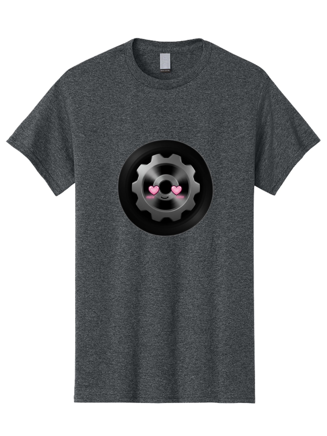 Gear Men'S Graphic Tee, 100% Cotton, Comfortable Casual Summer Wear, Machine Washable, Metal Gear, Heart Eyes, Love Symbol, Romantic Machinery, Cute Robotics, Heart-Shaped Eyes, Mechanical Love, Tech Emoticon Bad126 1