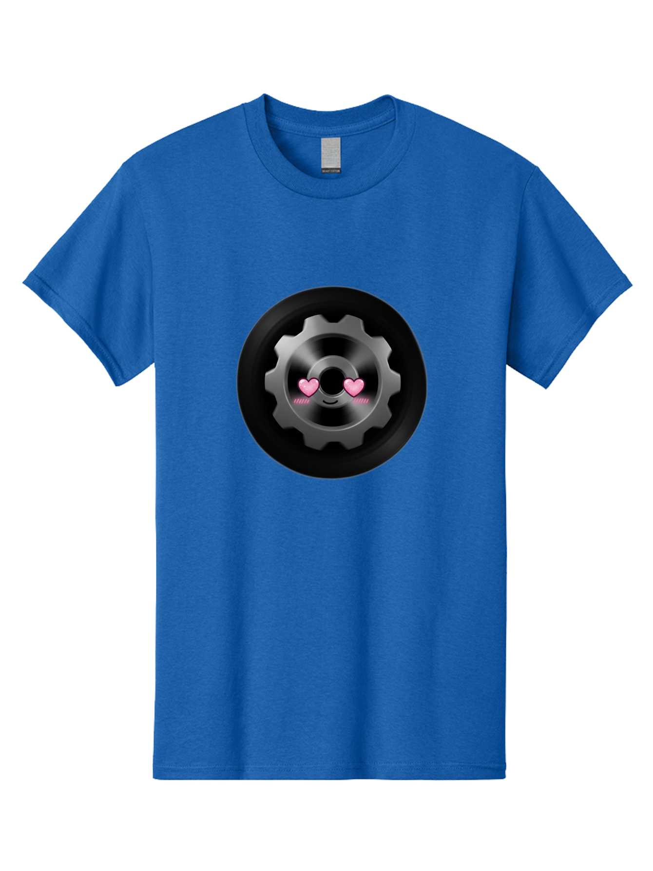 Gear Men'S Graphic Tee, 100% Cotton, Comfortable Casual Summer Wear, Machine Washable, Metal Gear, Heart Eyes, Love Symbol, Romantic Machinery, Cute Robotics, Heart-Shaped Eyes, Mechanical Love, Tech Emoticon Bad126 9
