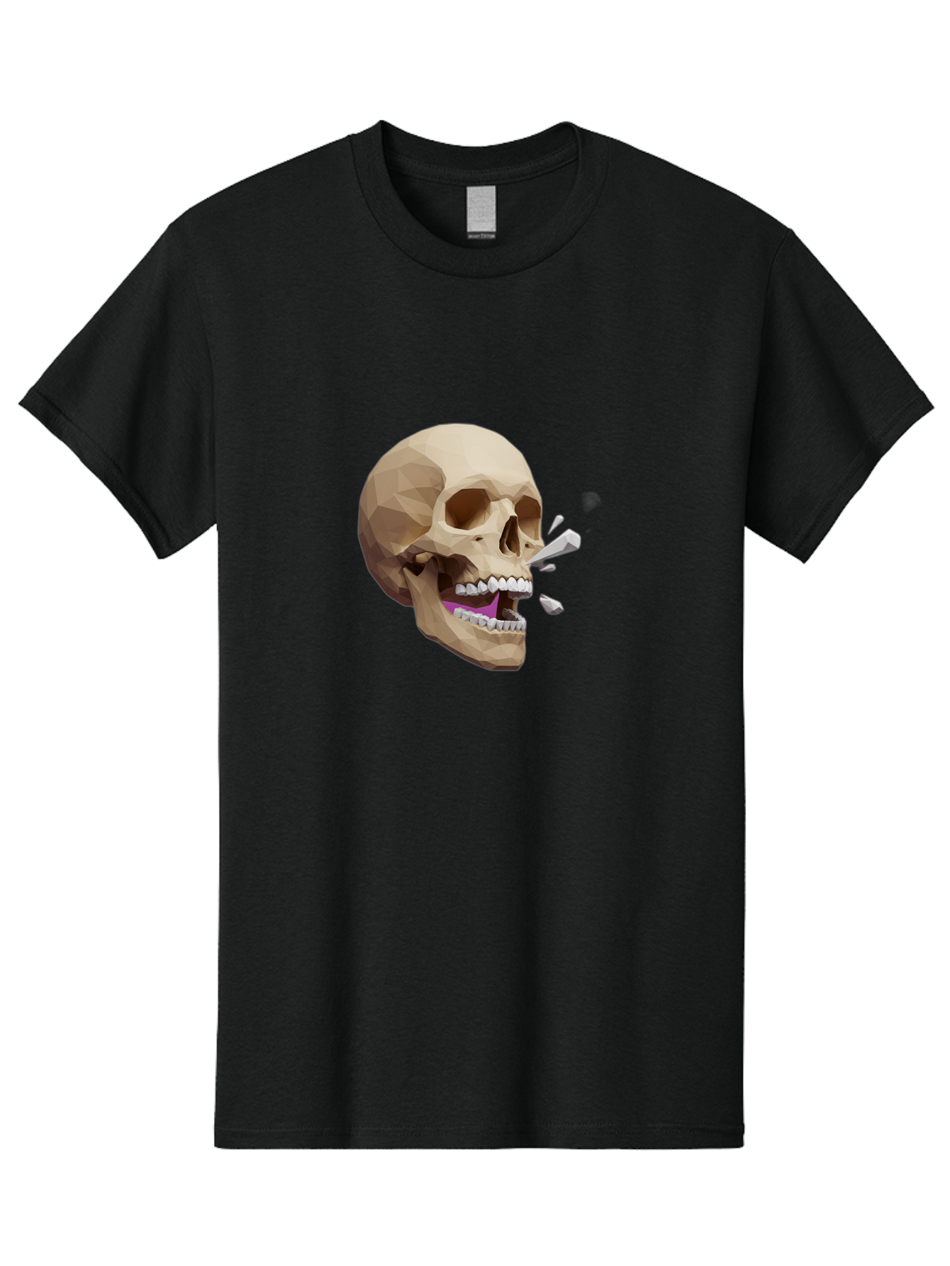 Geometric-Skull Men'S Graphic Tee, 100% Cotton, Comfortable Casual Summer Wear, Machine Washable, Low Poly Skull, 3D Art, Digital Illustration, Broken Tooth, Exploding Tooth, Human Skull, Anatomical Art, Polygon Art, Modern Design, Bad132 11