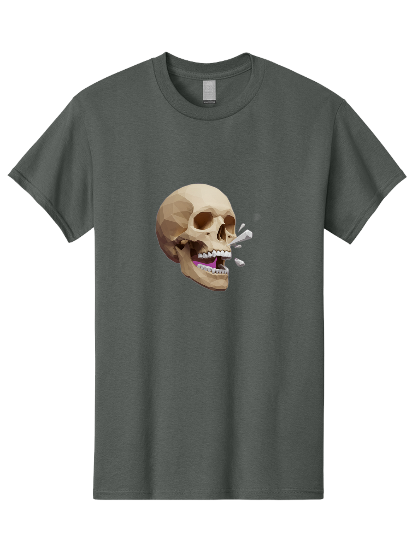Geometric-Skull Men'S Graphic Tee, 100% Cotton, Comfortable Casual Summer Wear, Machine Washable, Low Poly Skull, 3D Art, Digital Illustration, Broken Tooth, Exploding Tooth, Human Skull, Anatomical Art, Polygon Art, Modern Design, Bad132 1