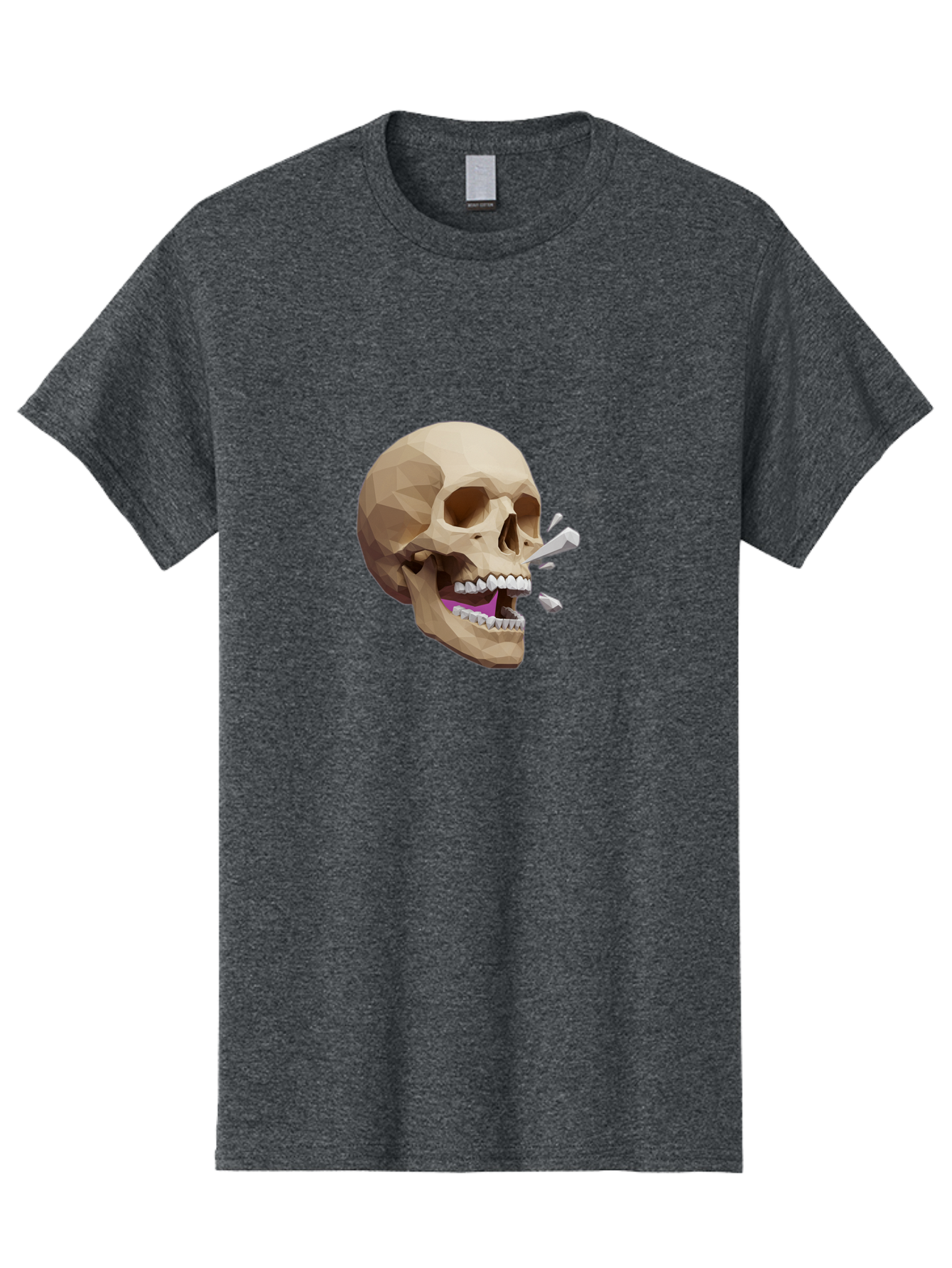 Geometric-Skull Men'S Graphic Tee, 100% Cotton, Comfortable Casual Summer Wear, Machine Washable, Low Poly Skull, 3D Art, Digital Illustration, Broken Tooth, Exploding Tooth, Human Skull, Anatomical Art, Polygon Art, Modern Design, Bad132 2