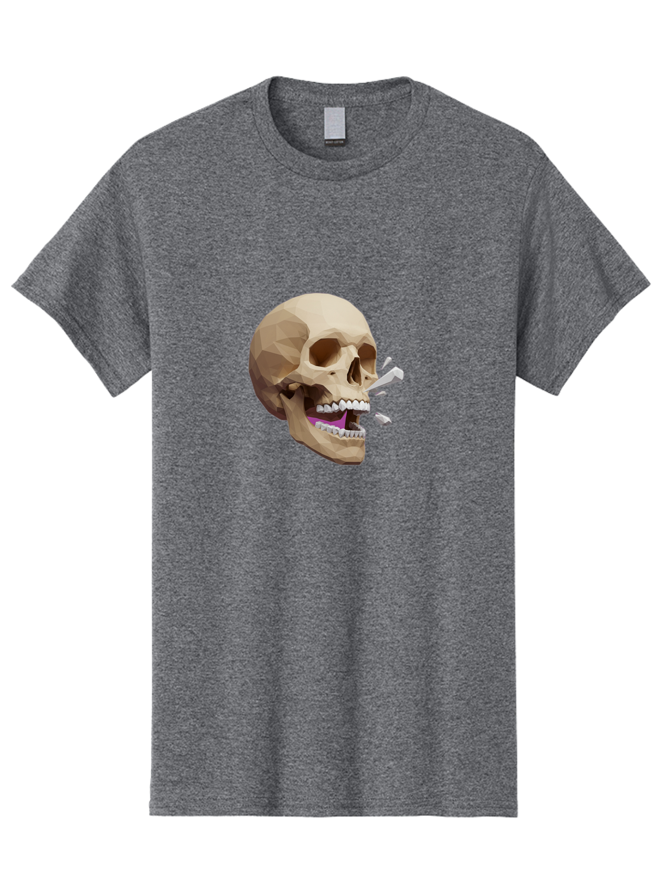 Geometric-Skull Men'S Graphic Tee, 100% Cotton, Comfortable Casual Summer Wear, Machine Washable, Low Poly Skull, 3D Art, Digital Illustration, Broken Tooth, Exploding Tooth, Human Skull, Anatomical Art, Polygon Art, Modern Design, Bad132 5
