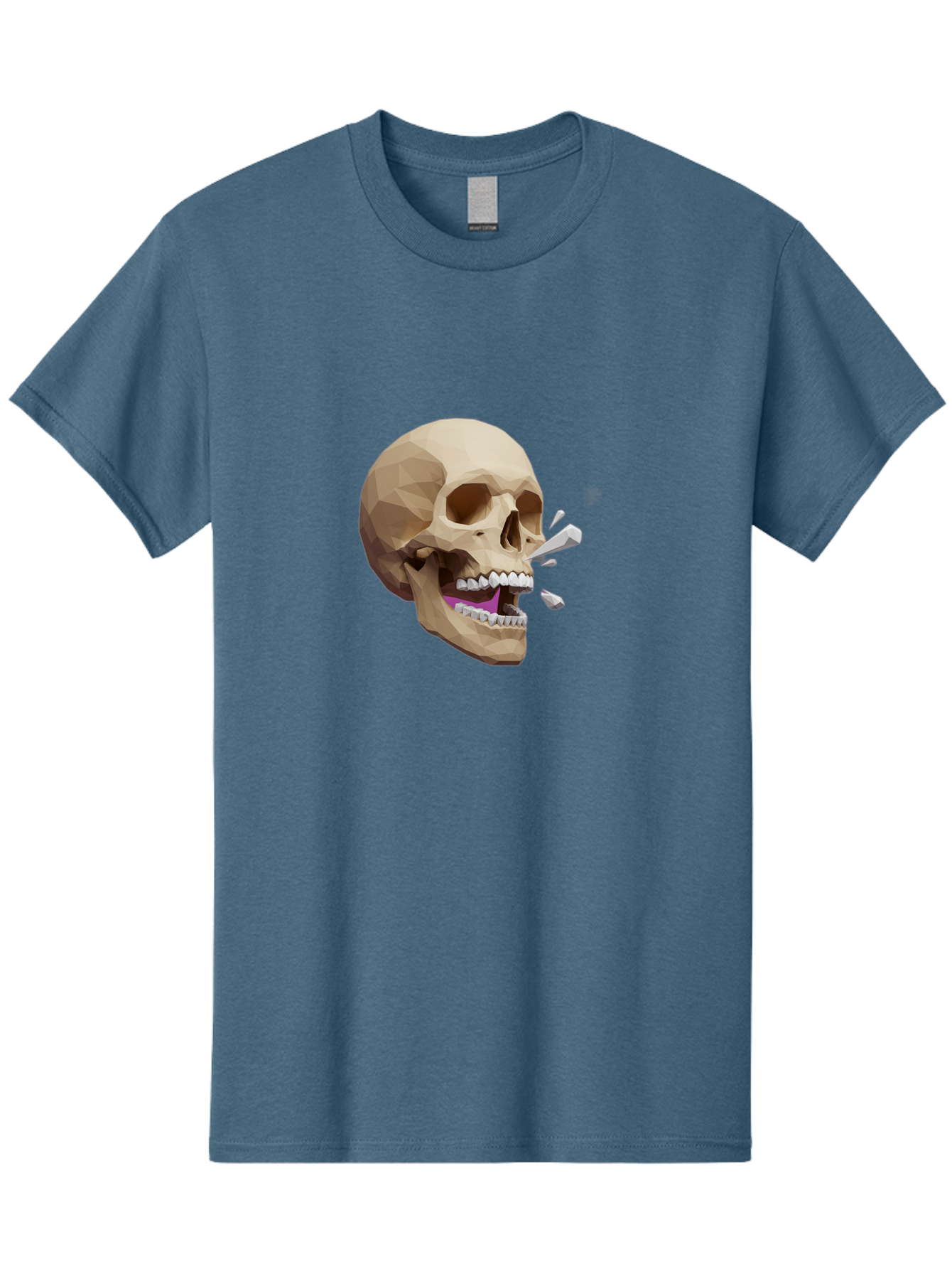 Geometric-Skull Men'S Graphic Tee, 100% Cotton, Comfortable Casual Summer Wear, Machine Washable, Low Poly Skull, 3D Art, Digital Illustration, Broken Tooth, Exploding Tooth, Human Skull, Anatomical Art, Polygon Art, Modern Design, Bad132 3
