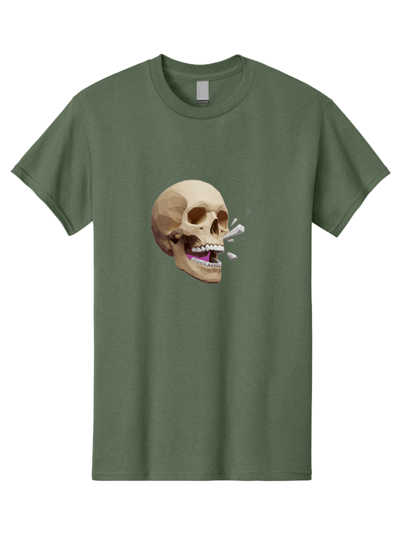 Geometric-Skull Men'S Graphic Tee, 100% Cotton, Comfortable Casual Summer Wear, Machine Washable, Low Poly Skull, 3D Art, Digital Illustration, Broken Tooth, Exploding Tooth, Human Skull, Anatomical Art, Polygon Art, Modern Design, Bad132 10