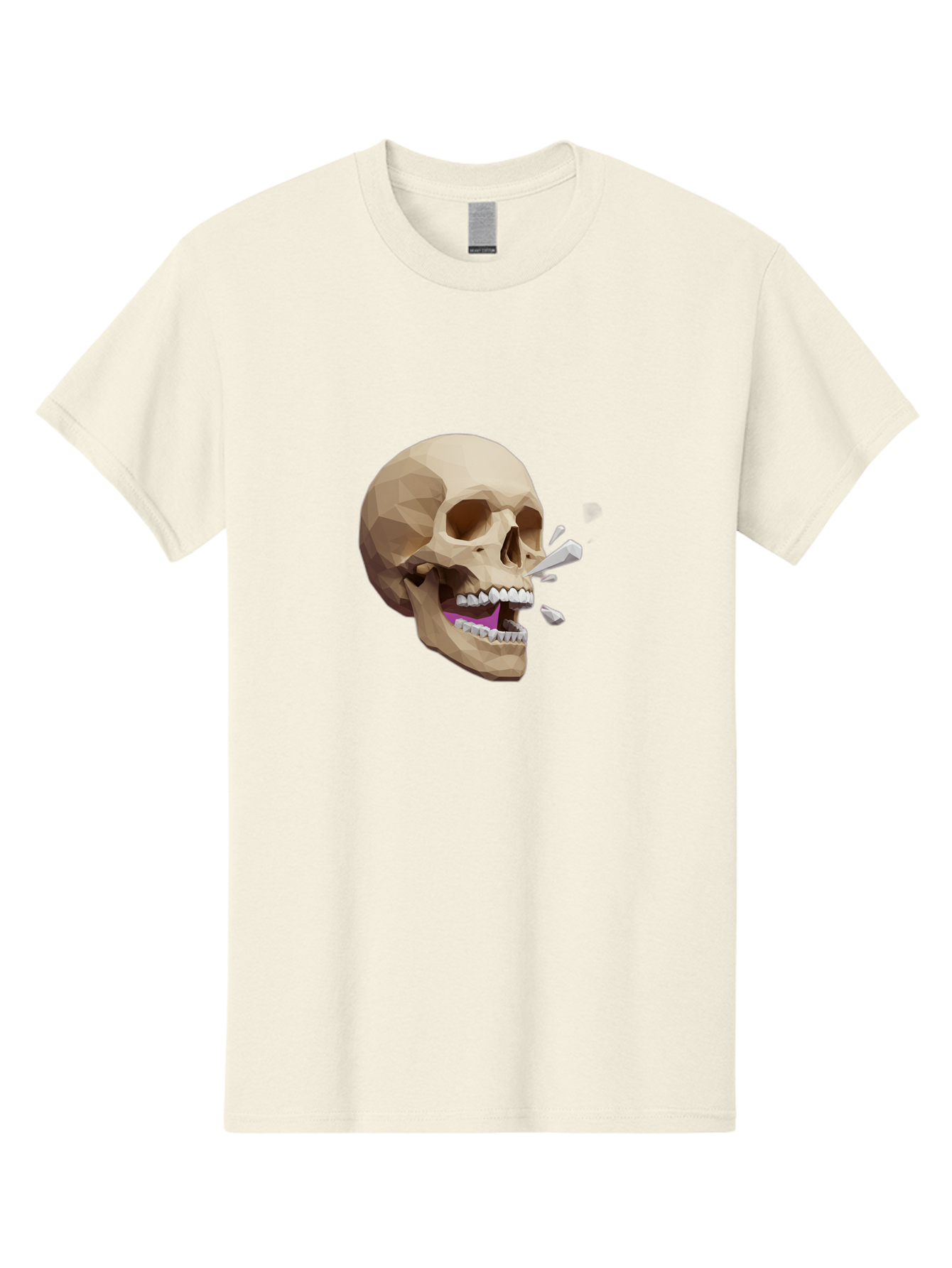 Geometric-Skull Men'S Graphic Tee, 100% Cotton, Comfortable Casual Summer Wear, Machine Washable, Low Poly Skull, 3D Art, Digital Illustration, Broken Tooth, Exploding Tooth, Human Skull, Anatomical Art, Polygon Art, Modern Design, Bad132 6