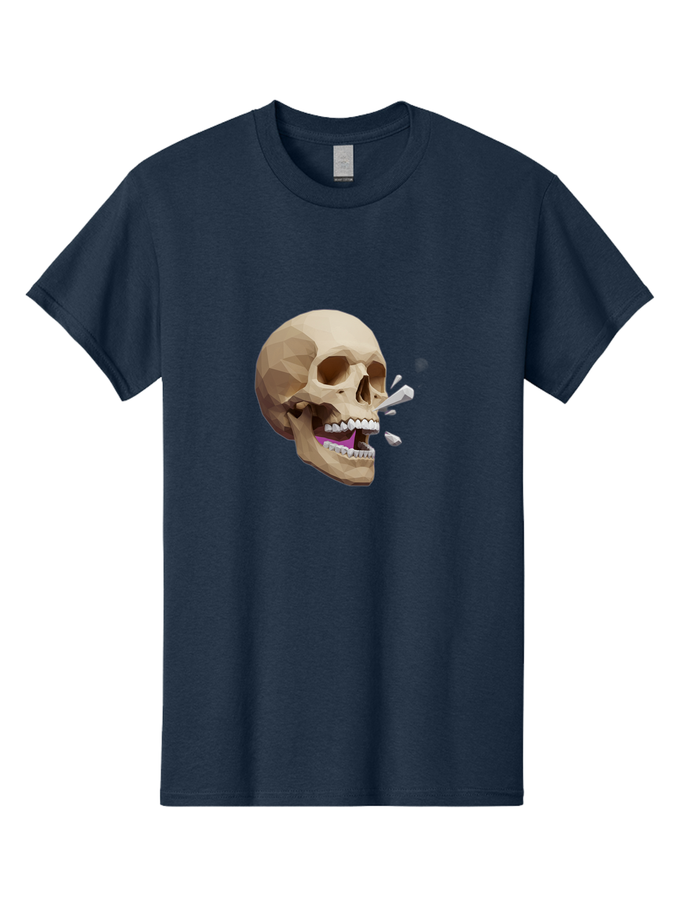 Geometric-Skull Men'S Graphic Tee, 100% Cotton, Comfortable Casual Summer Wear, Machine Washable, Low Poly Skull, 3D Art, Digital Illustration, Broken Tooth, Exploding Tooth, Human Skull, Anatomical Art, Polygon Art, Modern Design, Bad132 15