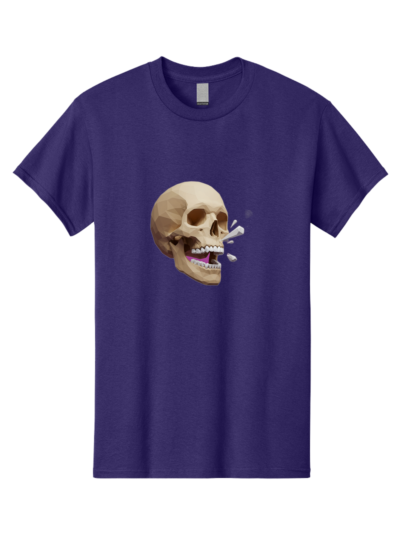 Geometric-Skull Men'S Graphic Tee, 100% Cotton, Comfortable Casual Summer Wear, Machine Washable, Low Poly Skull, 3D Art, Digital Illustration, Broken Tooth, Exploding Tooth, Human Skull, Anatomical Art, Polygon Art, Modern Design, Bad132 14