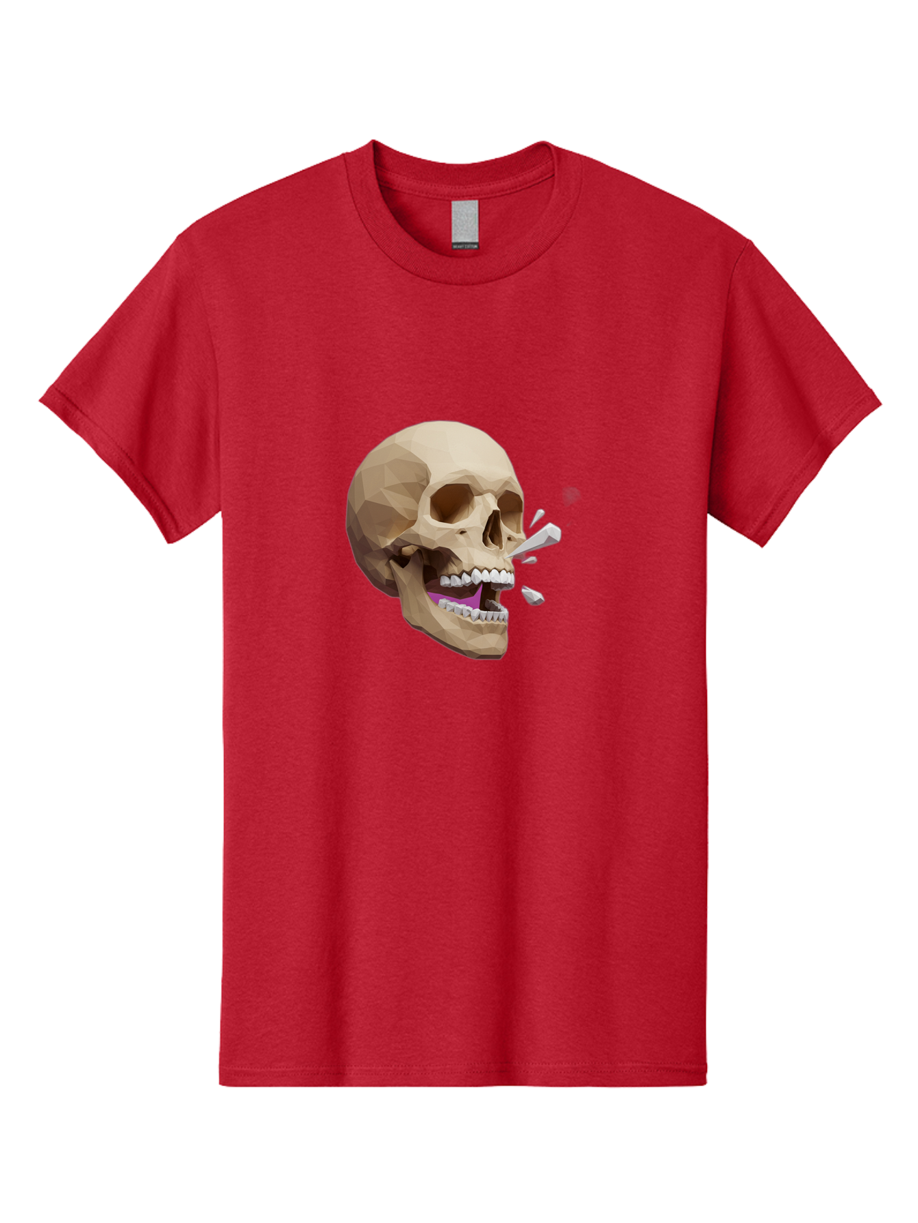 Geometric-Skull Men'S Graphic Tee, 100% Cotton, Comfortable Casual Summer Wear, Machine Washable, Low Poly Skull, 3D Art, Digital Illustration, Broken Tooth, Exploding Tooth, Human Skull, Anatomical Art, Polygon Art, Modern Design, Bad132 13