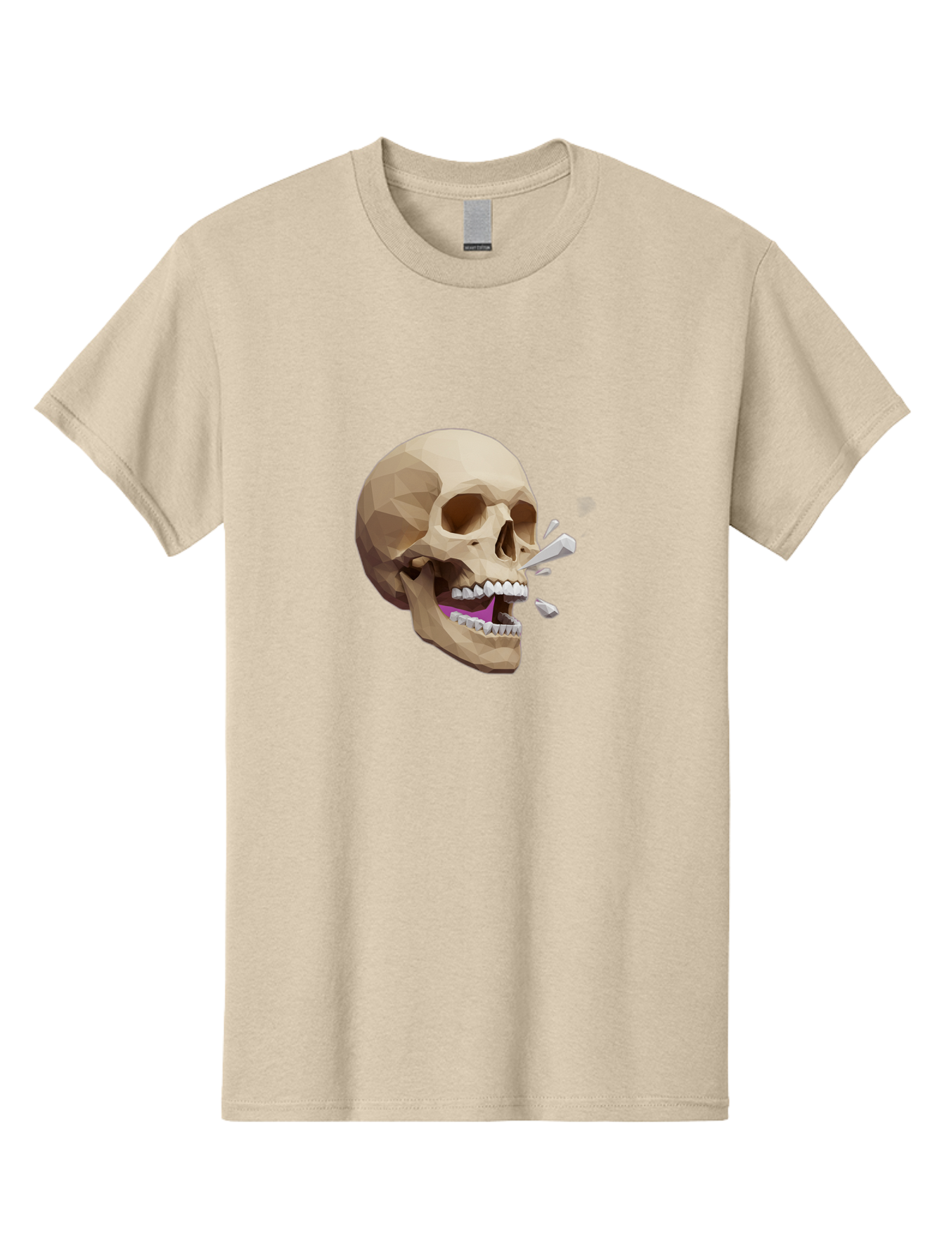 Geometric-Skull Men'S Graphic Tee, 100% Cotton, Comfortable Casual Summer Wear, Machine Washable, Low Poly Skull, 3D Art, Digital Illustration, Broken Tooth, Exploding Tooth, Human Skull, Anatomical Art, Polygon Art, Modern Design, Bad132 4
