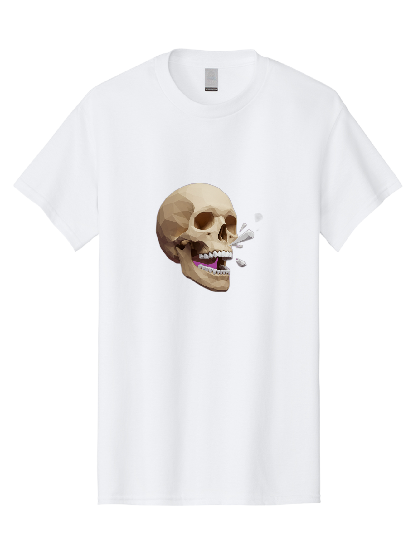 Geometric-Skull Men'S Graphic Tee, 100% Cotton, Comfortable Casual Summer Wear, Machine Washable, Low Poly Skull, 3D Art, Digital Illustration, Broken Tooth, Exploding Tooth, Human Skull, Anatomical Art, Polygon Art, Modern Design, Bad132 12