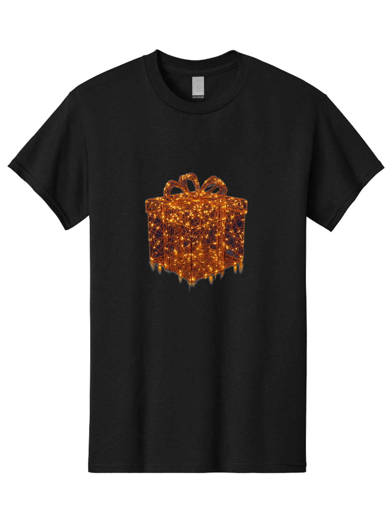 Gift-Box Men'S Graphic Tee, 100% Cotton, Comfortable Casual Summer Wear, Machine Washable, Gold Gift Box, Festive Lights, Holiday Decorations, Wrapped Present, Glowing Ribbon, Celebratory Gift, Christmas Gift, Shiny Lights Bad145 15