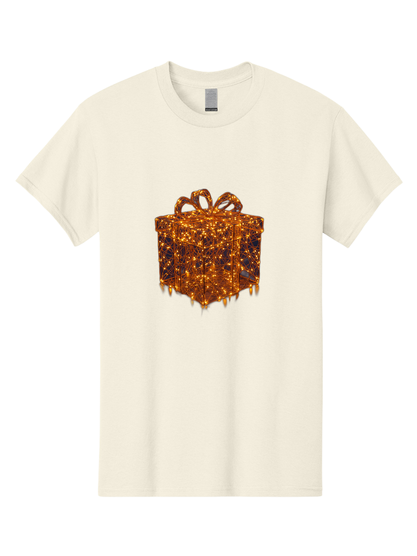 Gift-Box Men'S Graphic Tee, 100% Cotton, Comfortable Casual Summer Wear, Machine Washable, Gold Gift Box, Festive Lights, Holiday Decorations, Wrapped Present, Glowing Ribbon, Celebratory Gift, Christmas Gift, Shiny Lights Bad145 10