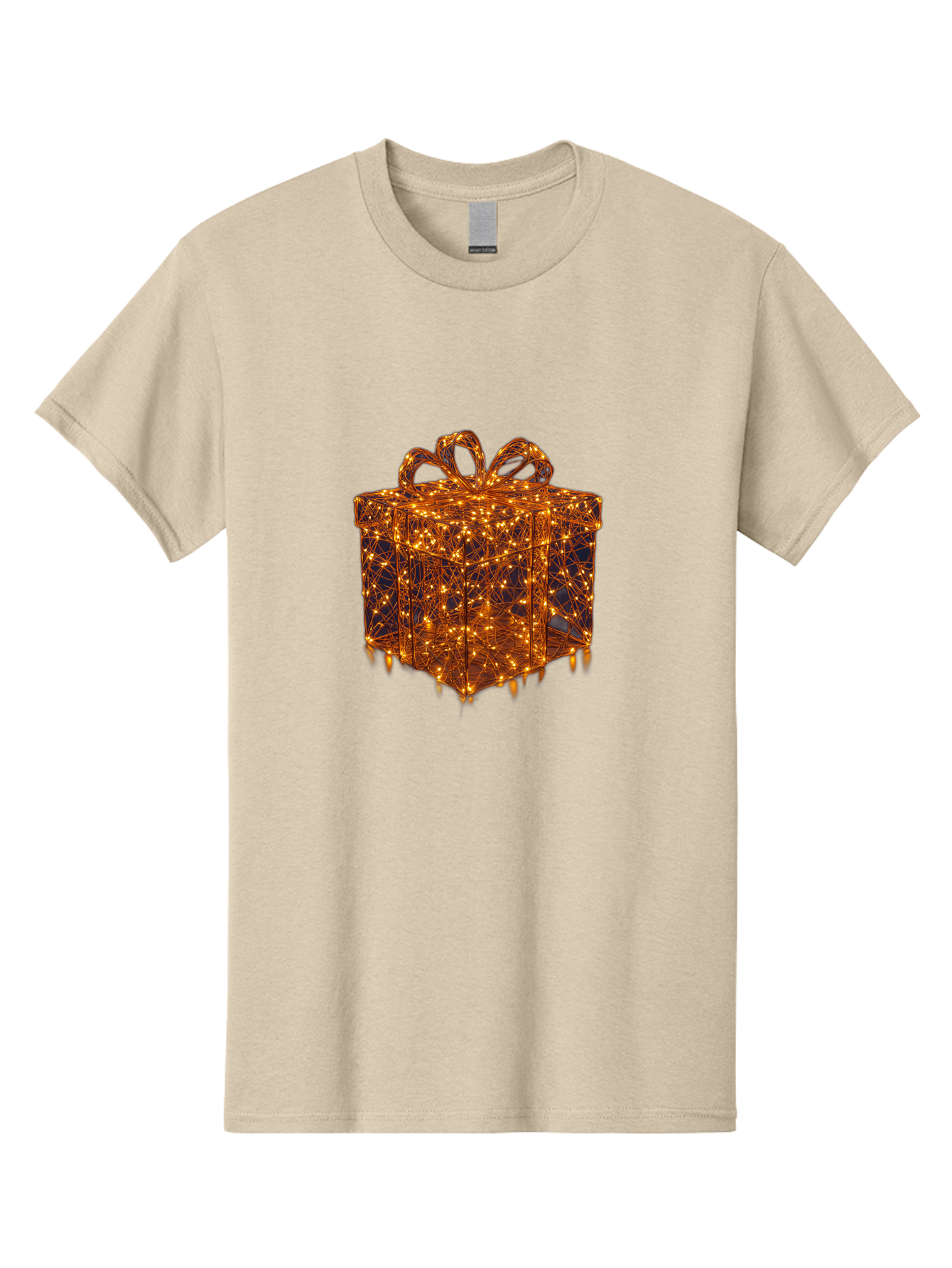 Gift-Box Men'S Graphic Tee, 100% Cotton, Comfortable Casual Summer Wear, Machine Washable, Gold Gift Box, Festive Lights, Holiday Decorations, Wrapped Present, Glowing Ribbon, Celebratory Gift, Christmas Gift, Shiny Lights Bad145 7