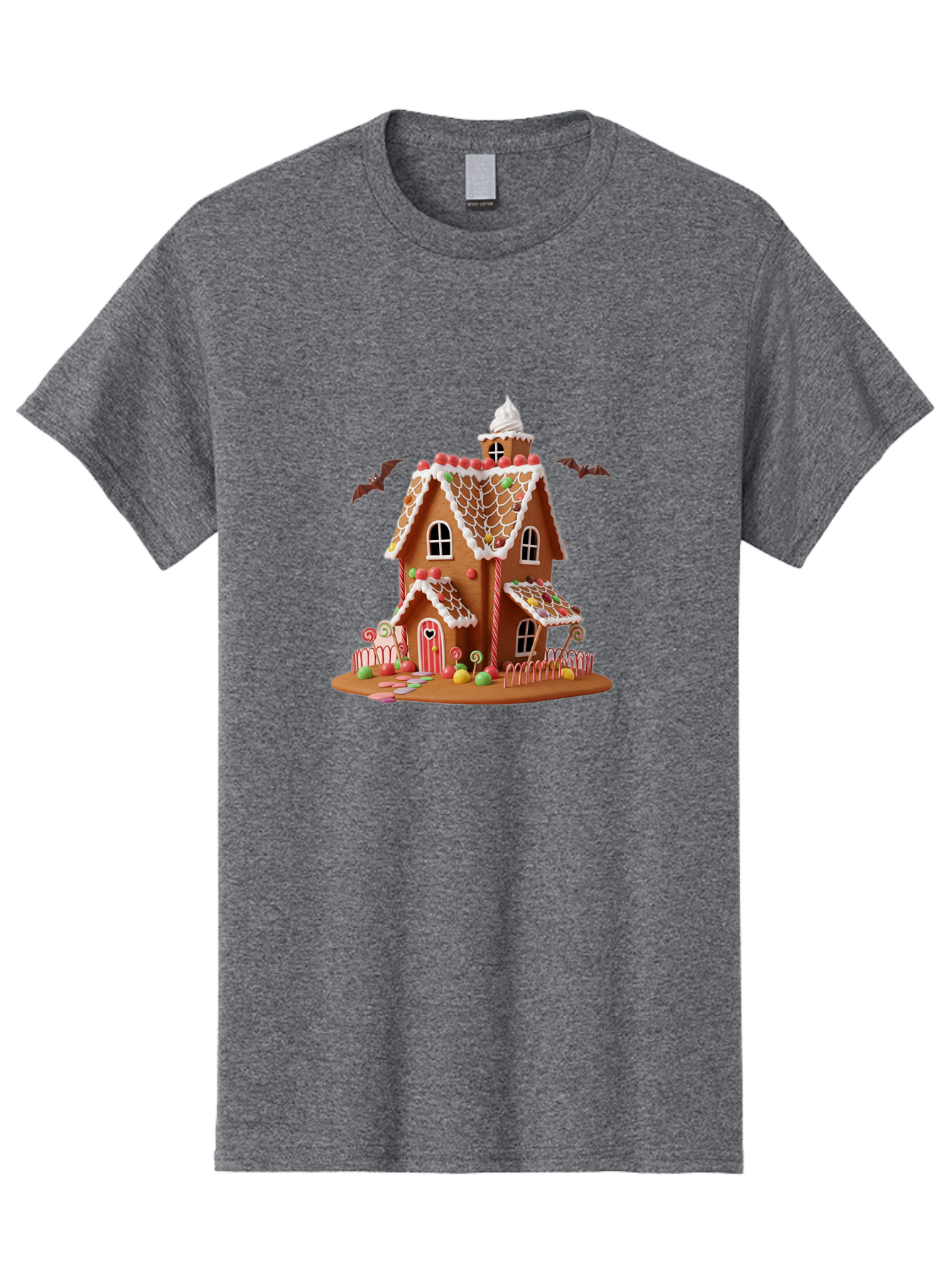 Gingerbread-House Men'S Graphic Tee, 100% Cotton, Comfortable Casual Summer Wear, Machine Washable, Gingerbread House, Holiday Treat, Festive Dessert, Candy Decorations, Icing Details, Red And White Candy, Holiday Sweets, Christmas Cookie, Bad148 6