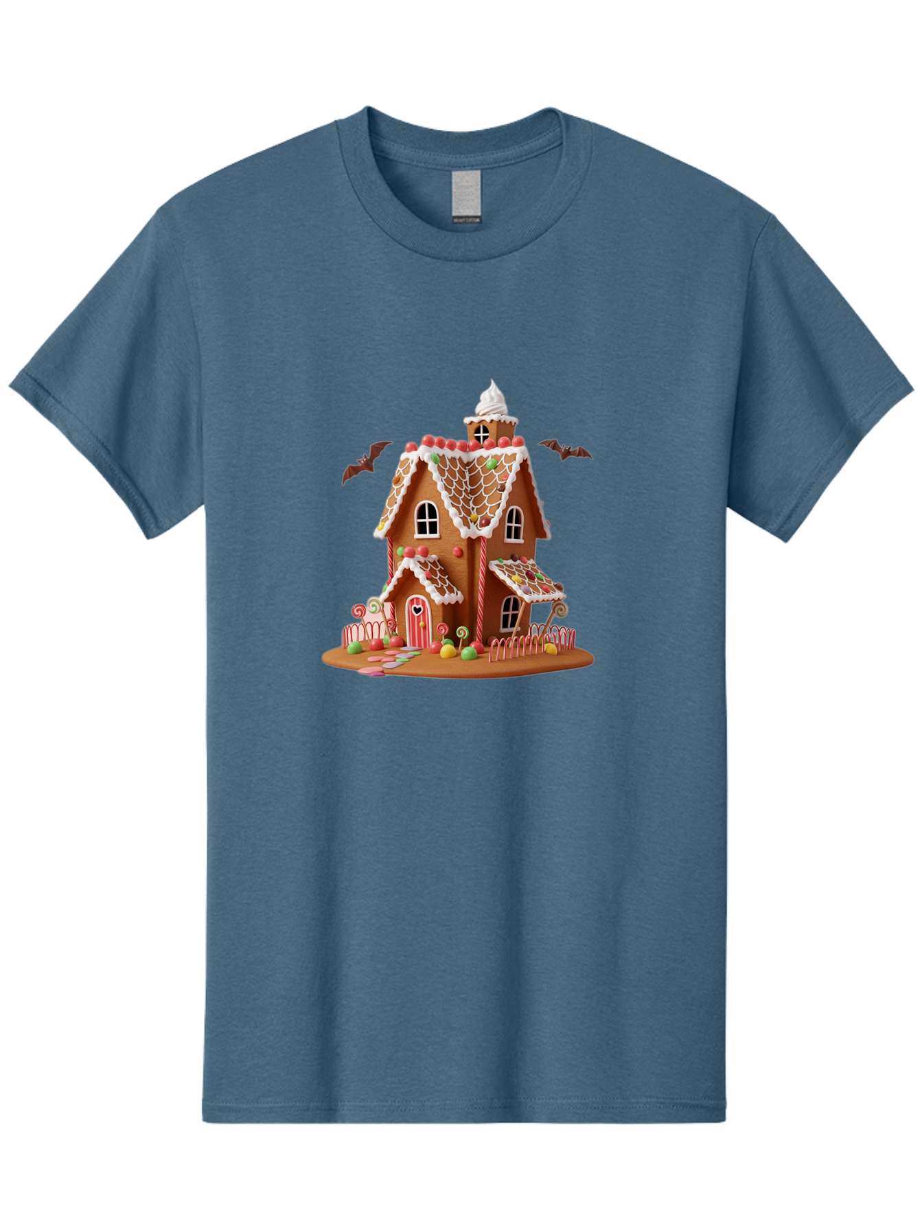 Gingerbread-House Men'S Graphic Tee, 100% Cotton, Comfortable Casual Summer Wear, Machine Washable, Gingerbread House, Holiday Treat, Festive Dessert, Candy Decorations, Icing Details, Red And White Candy, Holiday Sweets, Christmas Cookie, Bad148 1