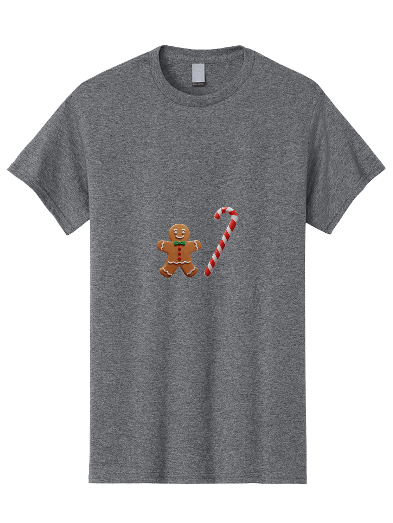 Gingerbread-Man-Candy-Cane Men'S Graphic Tee, 100% Cotton, Comfortable Casual Summer Wear, Machine Washable, Gingerbread Man, Candy Cane, Holiday Treats, Festive Sweets, Christmas Cookie, Red And White, Sweet Delights, Festive Decorations, Bad149 5
