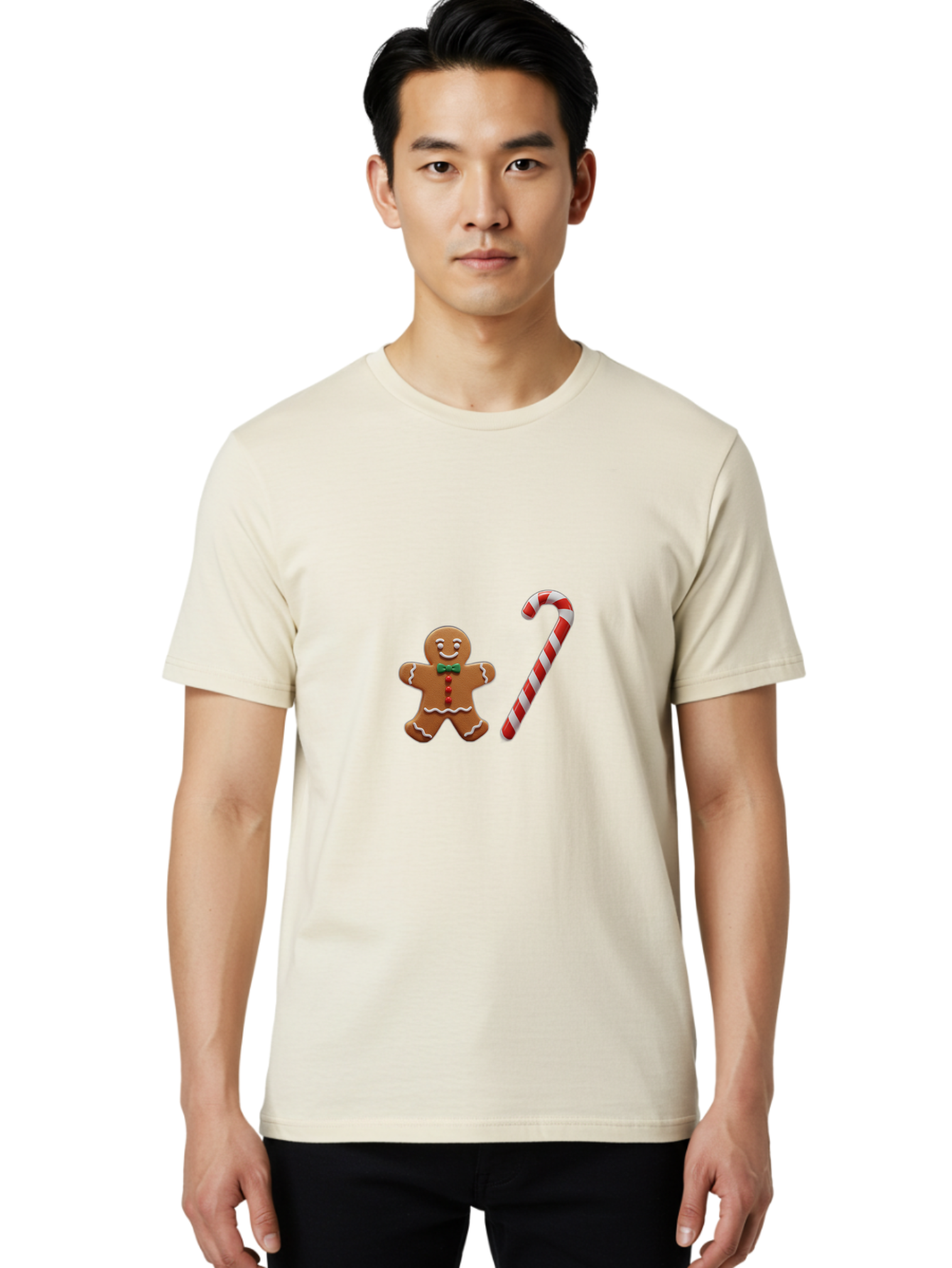 Gingerbread-Man-Candy-Cane Men'S Graphic Tee, 100% Cotton, Comfortable Casual Summer Wear, Machine Washable, Gingerbread Man, Candy Cane, Holiday Treats, Festive Sweets, Christmas Cookie, Red And White, Sweet Delights, Festive Decorations, Bad149 17