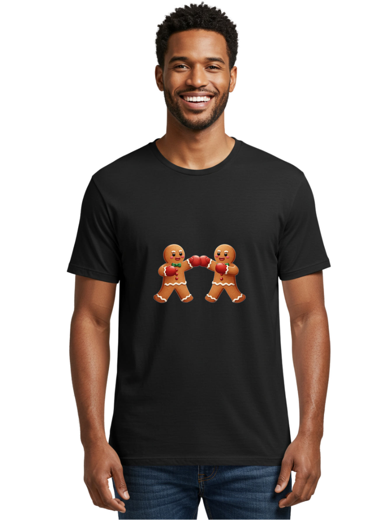 Gingerbread-Men-Boxing Men'S Graphic Tee, 100% Cotton, Comfortable Casual Summer Wear, Machine Washable, Gingerbread Man, Festive Characters, Holiday Treats, Boxing Gloves, Fighting Pose, Christmas Sweets, Baked Goods, Sweet Illustrations, Bad150 27