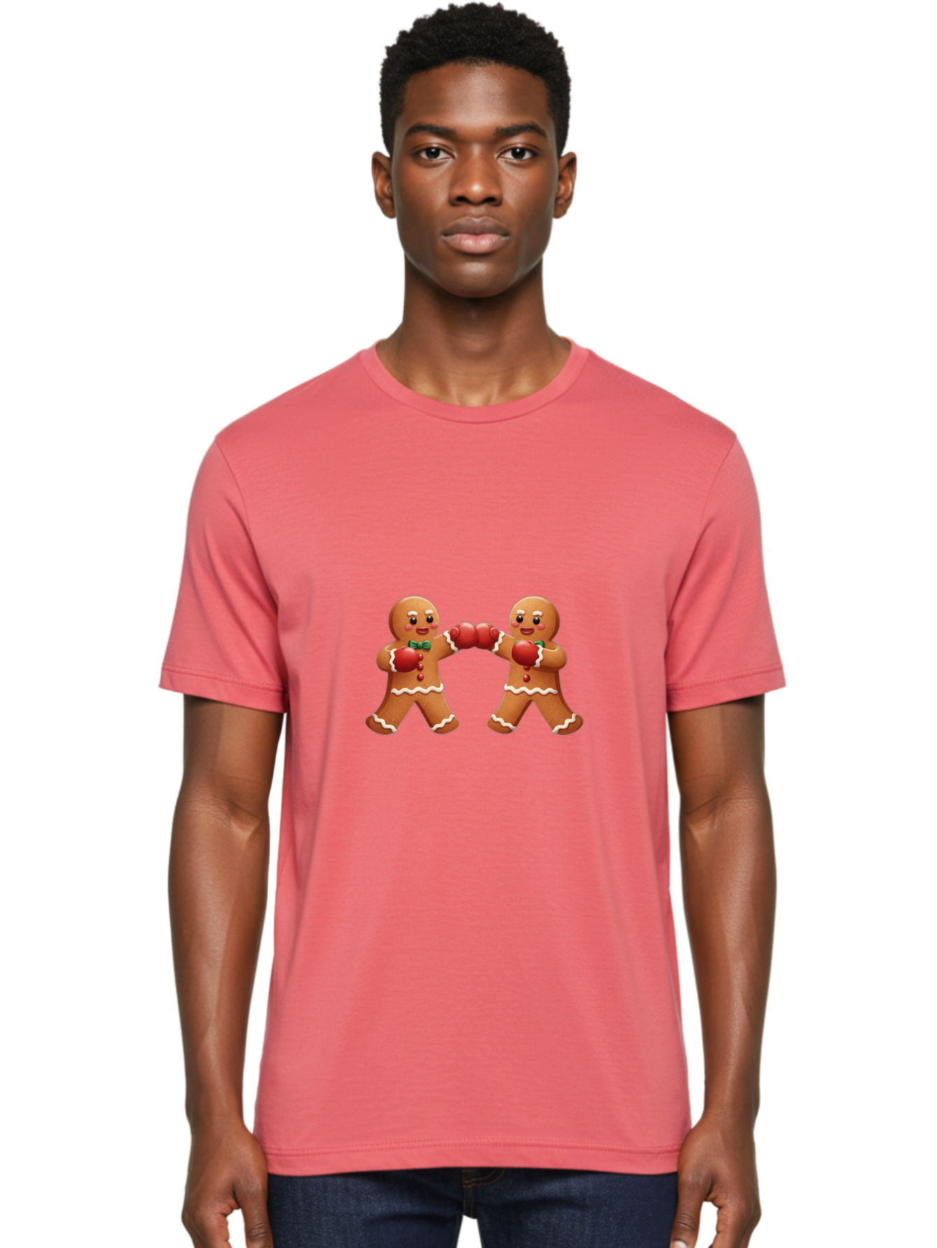 Gingerbread-Men-Boxing Men'S Graphic Tee, 100% Cotton, Comfortable Casual Summer Wear, Machine Washable, Gingerbread Man, Festive Characters, Holiday Treats, Boxing Gloves, Fighting Pose, Christmas Sweets, Baked Goods, Sweet Illustrations, Bad150 23