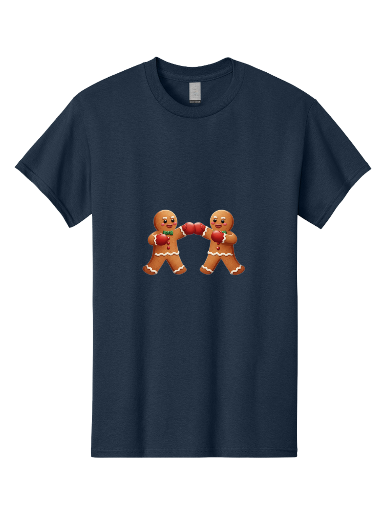 Gingerbread-Men-Boxing Men'S Graphic Tee, 100% Cotton, Comfortable Casual Summer Wear, Machine Washable, Gingerbread Man, Festive Characters, Holiday Treats, Boxing Gloves, Fighting Pose, Christmas Sweets, Baked Goods, Sweet Illustrations, Bad150 5