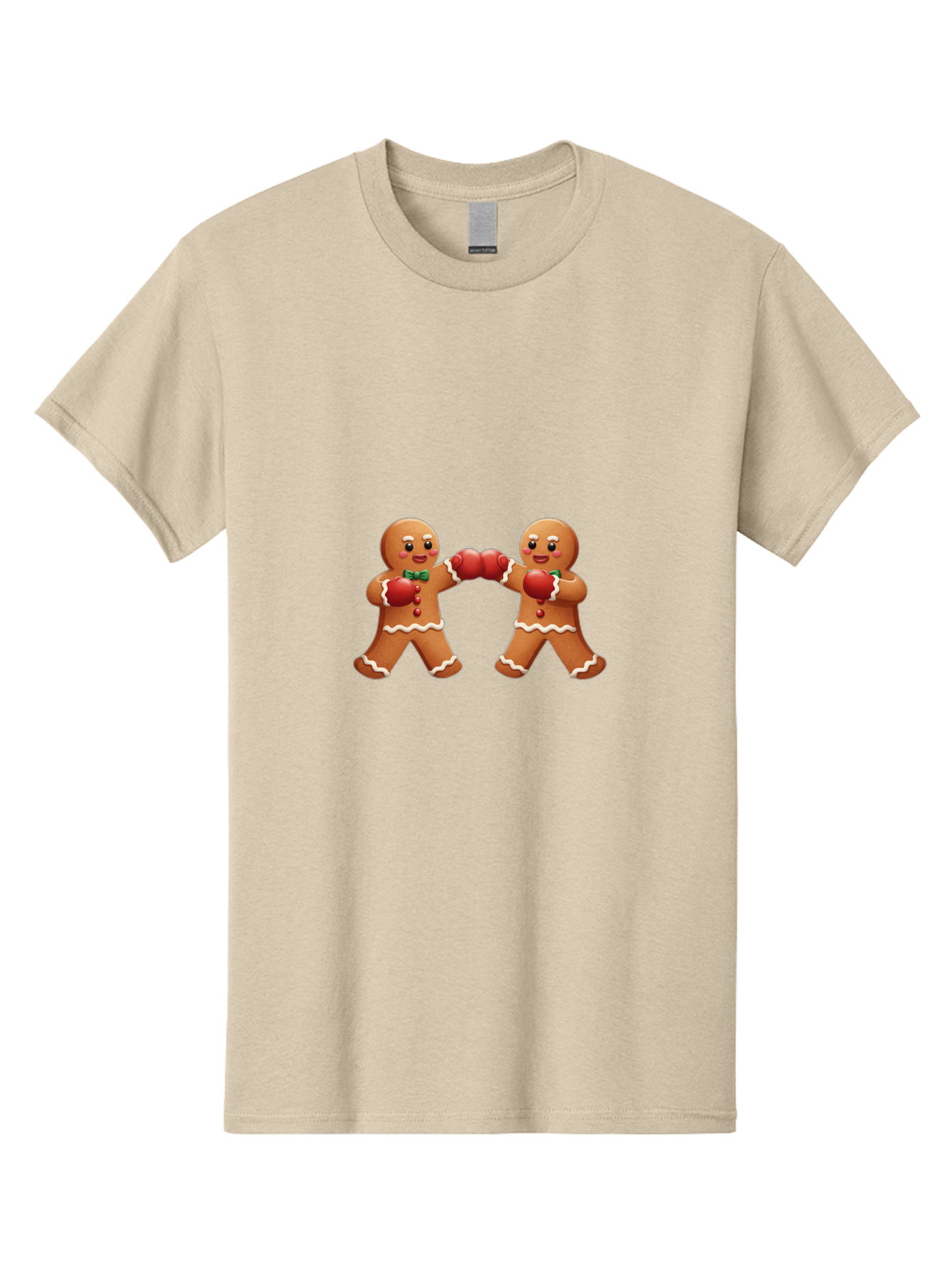 Gingerbread-Men-Boxing Men'S Graphic Tee, 100% Cotton, Comfortable Casual Summer Wear, Machine Washable, Gingerbread Man, Festive Characters, Holiday Treats, Boxing Gloves, Fighting Pose, Christmas Sweets, Baked Goods, Sweet Illustrations, Bad150 3