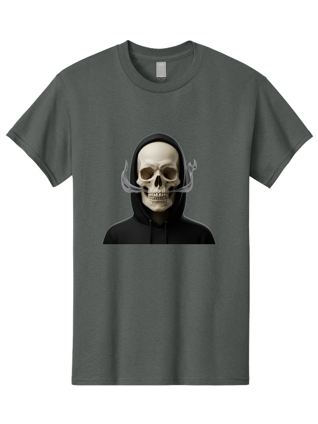 Grim-Reaper-Skull Men'S Graphic Tee, 100% Cotton, Comfortable Casual Summer Wear, Machine Washable, Skull Wearing Hoodie, Ghostly Figure, Surreal Art, Mystical Creature, Dark Fantasy, Eerie Atmosphere, Gothic Style, Mysterious Entity, Bad170 13