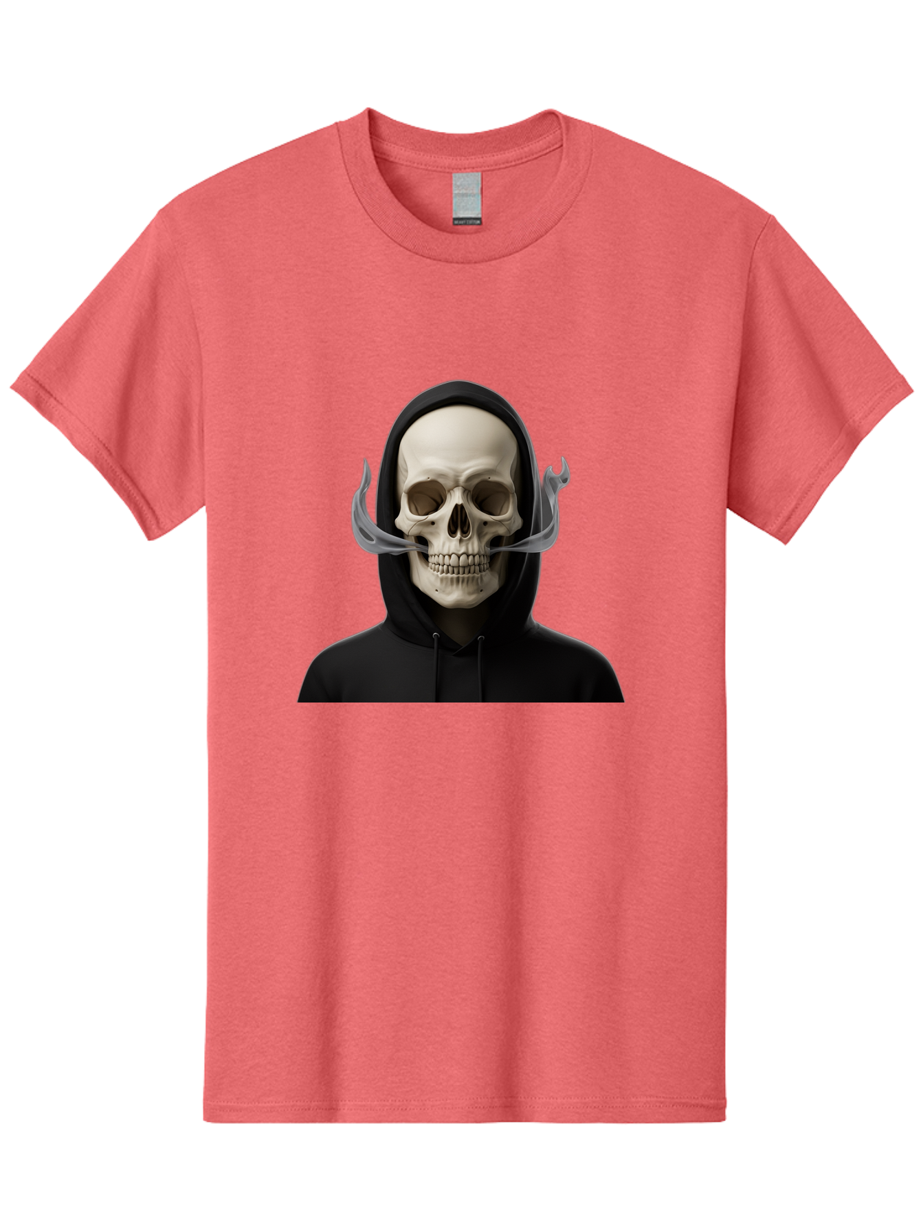 Grim-Reaper-Skull Men'S Graphic Tee, 100% Cotton, Comfortable Casual Summer Wear, Machine Washable, Skull Wearing Hoodie, Ghostly Figure, Surreal Art, Mystical Creature, Dark Fantasy, Eerie Atmosphere, Gothic Style, Mysterious Entity, Bad170 4