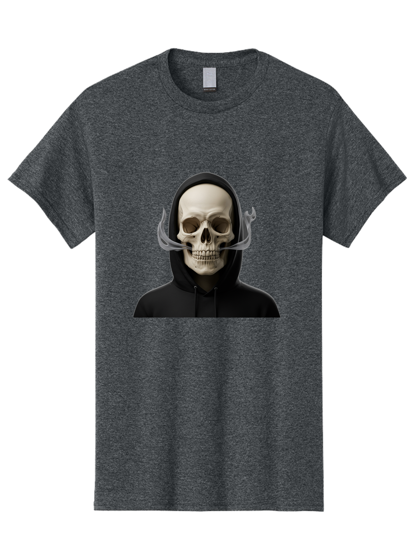 Grim-Reaper-Skull Men'S Graphic Tee, 100% Cotton, Comfortable Casual Summer Wear, Machine Washable, Skull Wearing Hoodie, Ghostly Figure, Surreal Art, Mystical Creature, Dark Fantasy, Eerie Atmosphere, Gothic Style, Mysterious Entity, Bad170 8